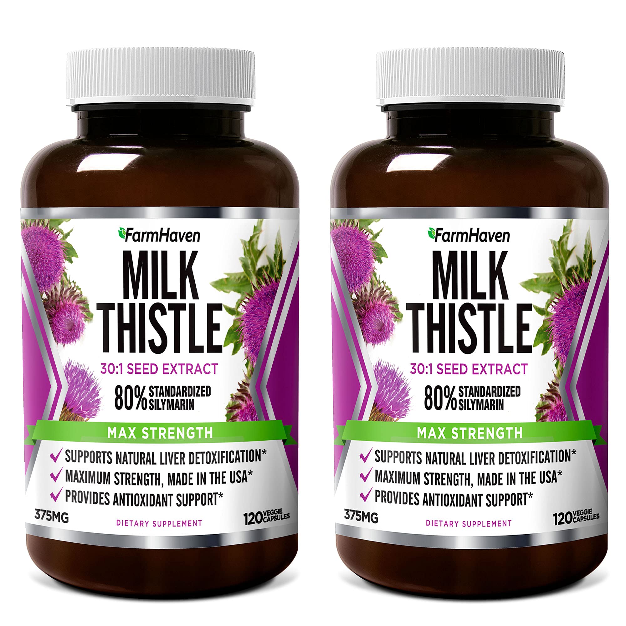 FarmHaven Silymarin Milk Thistle Capsules | 11250mg Strength | 30X Concentrated Seed Extract & 80% Standardized Silymarin| Non-GMO | 120 Veggie Capsules, Pack 2