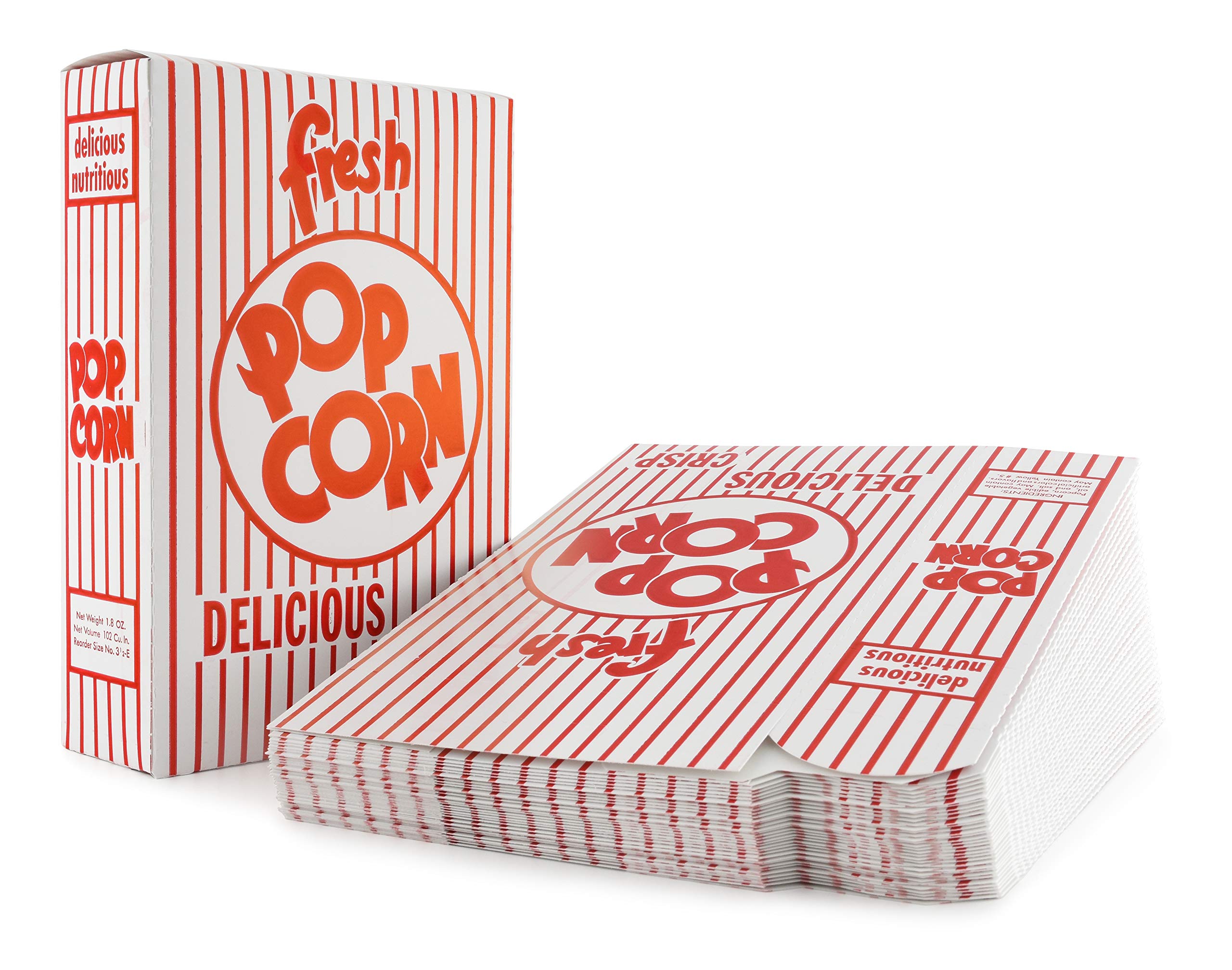 SNAPPYPopcorn 3.5-E Red and White Close Top Popcorn Boxes, 1.8 Oz, 500 Count