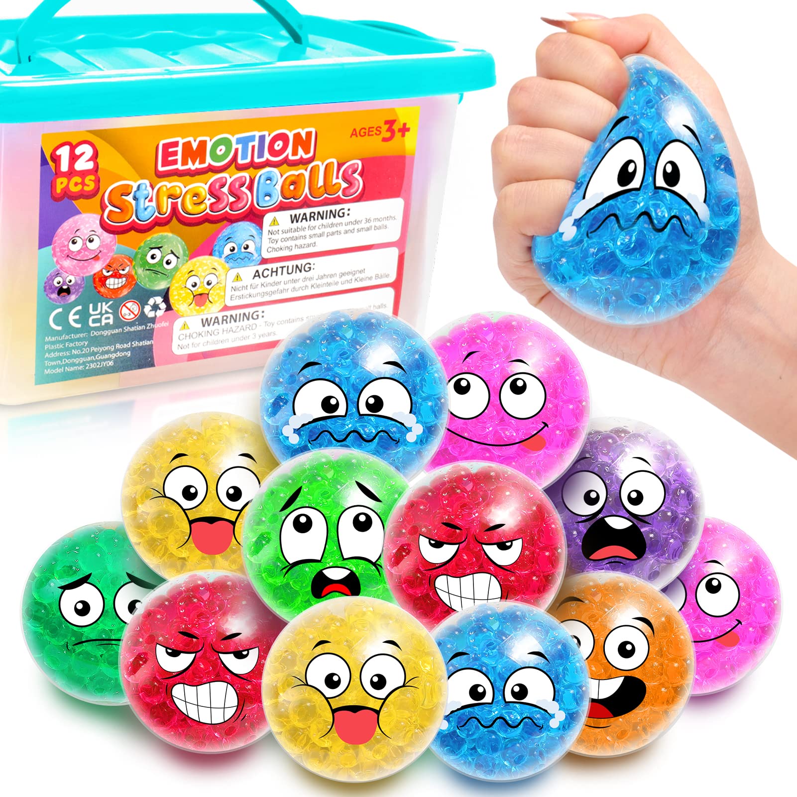 Emotion Stress Balls 12 Pack - Squishy Balls Fidget Toys for Kids and Adults - Express Your Feelings Sensory Toys, Anxiety Relief Calming Tool - Prize Box Toys for Classroom