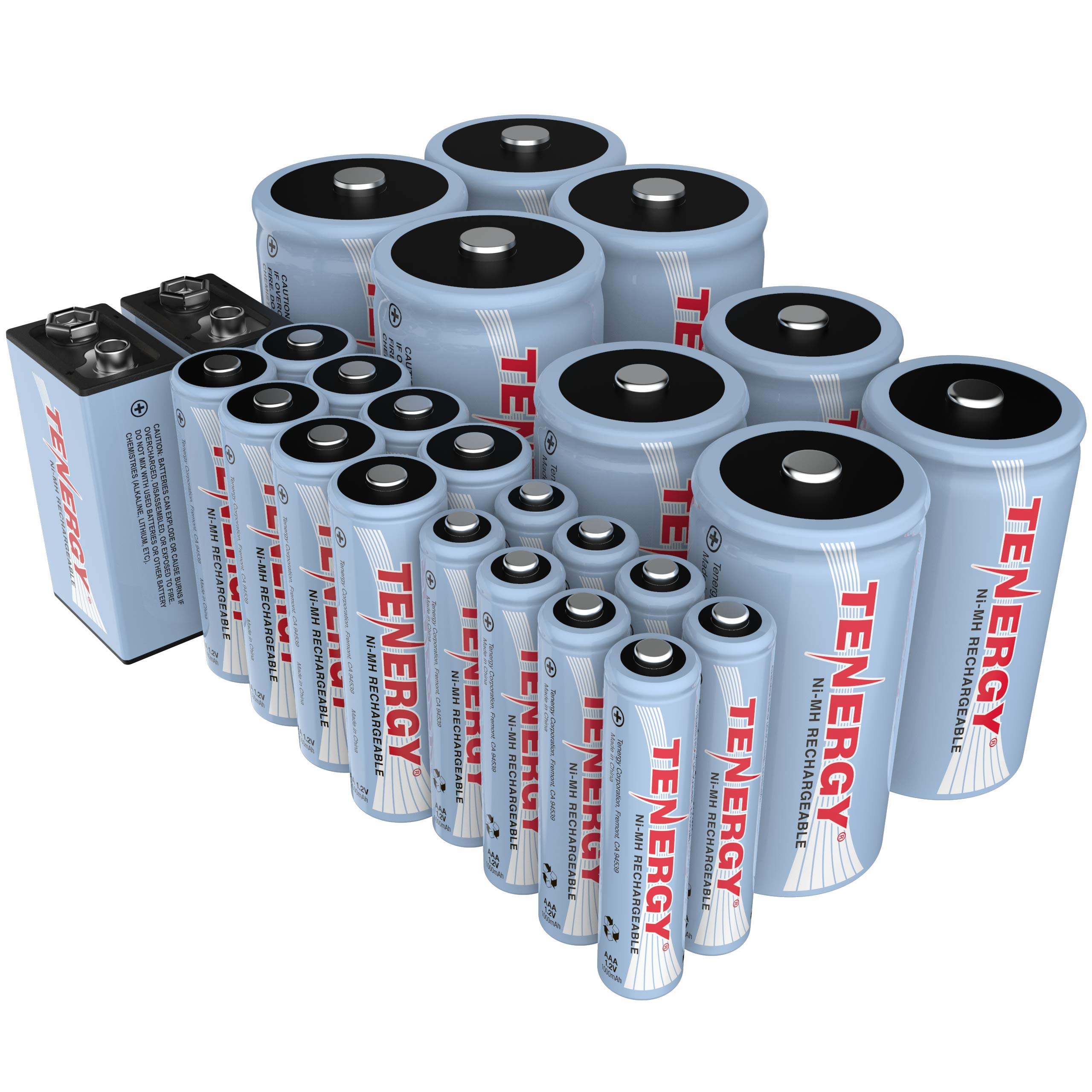 Tenergy High Capacity NiMH Rechargeable 26 Pack Cell Battery Package, 8AA, 8AAA, 4C, 4D, 2 9V Rechargeable Batteries for Remote Controllers, Clocks, Toys, Gaming Controllers, and More