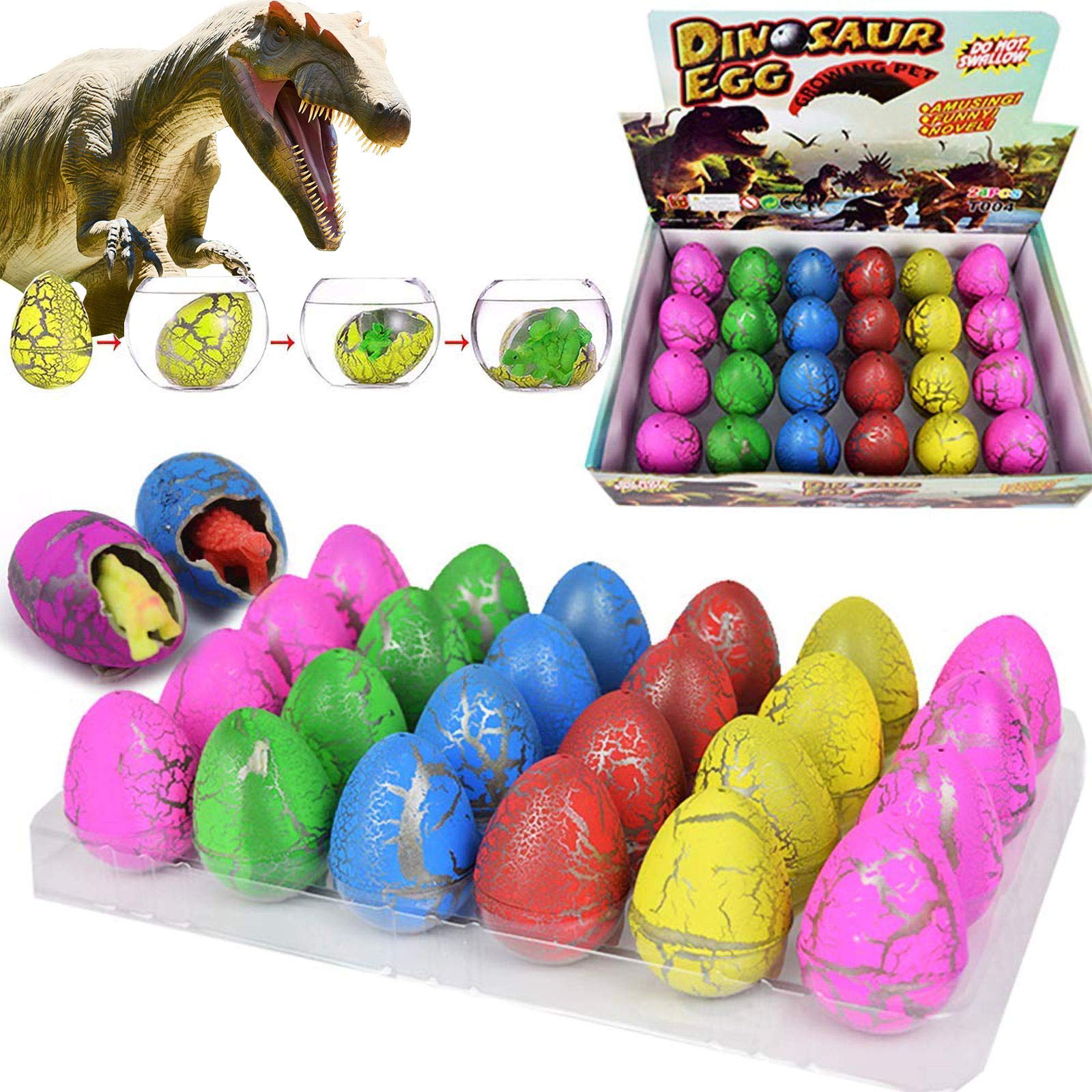 OceanWingsEaster Hatching Dinosaur Egg Toys 24 Pack 2.3" Extra Large Easter Eggs That Hatch in Water Novelty Easter Magic Egg Indoor Party Easter Decorations Favor Supplies