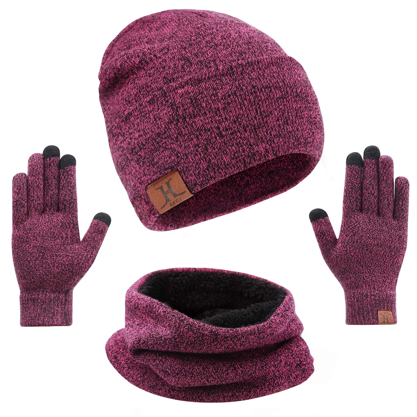 Hat Scarf and Glove Set, Women Winter Hats 3-Piece, Beanie Neck Warmer and Touchscreen Gloves for Men