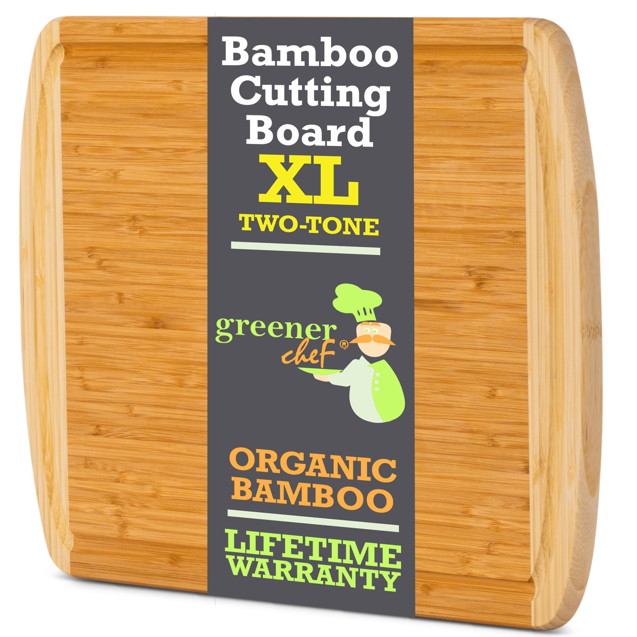 GREENER CHEF 18 Inch Extra Large Bamboo Cutting Board with Lifetime Replacements - Wood XL Cutting Boards for Kitchen - Organic Wooden Butcher Block and Chopping Board for Meat and Vegetables