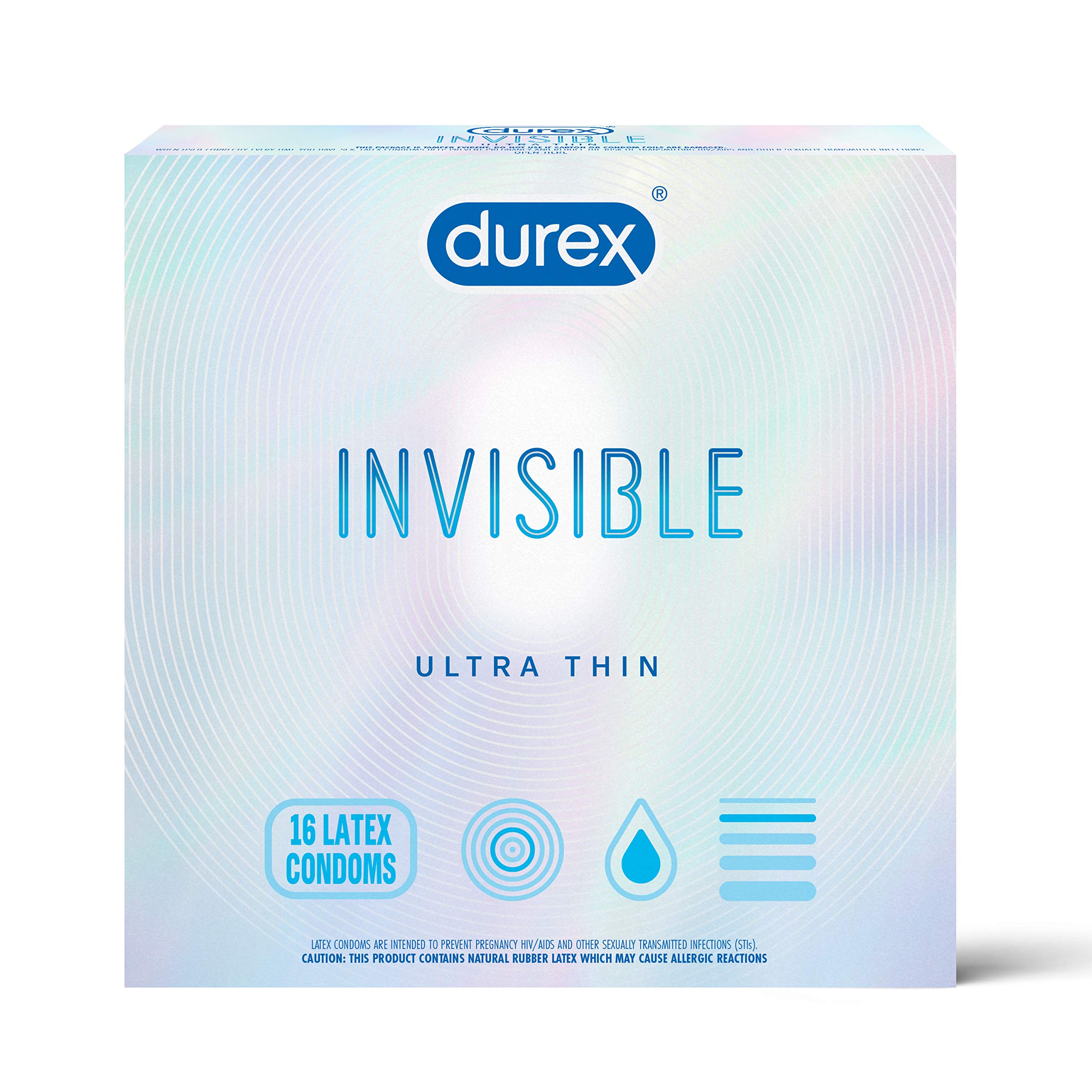 Durex Condoms, Ultra Thin Lubricated Natural Latex, Invisible Condoms, 16 Count, s Thinnest Condom for men