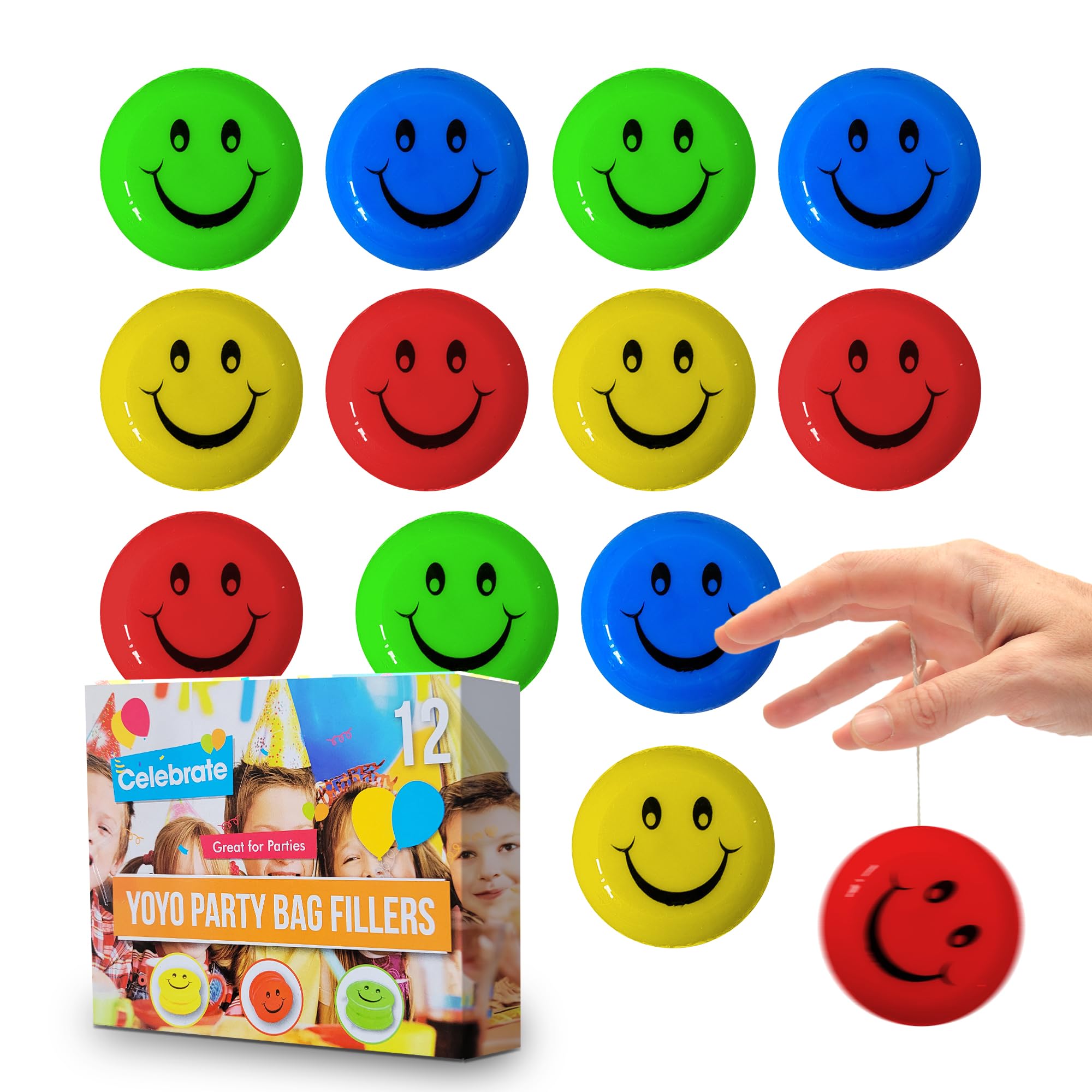 12pk Kids Yo Yo Party Bag Fillers with Assorted Smiley Design, Trick Yoyo for Kids Beginners | Kids Yoyo Kids Beginner, Childrens Yoyo Toy, Trick Yoyo Ball for Kids Yoyos for Kids, Yo-Yos