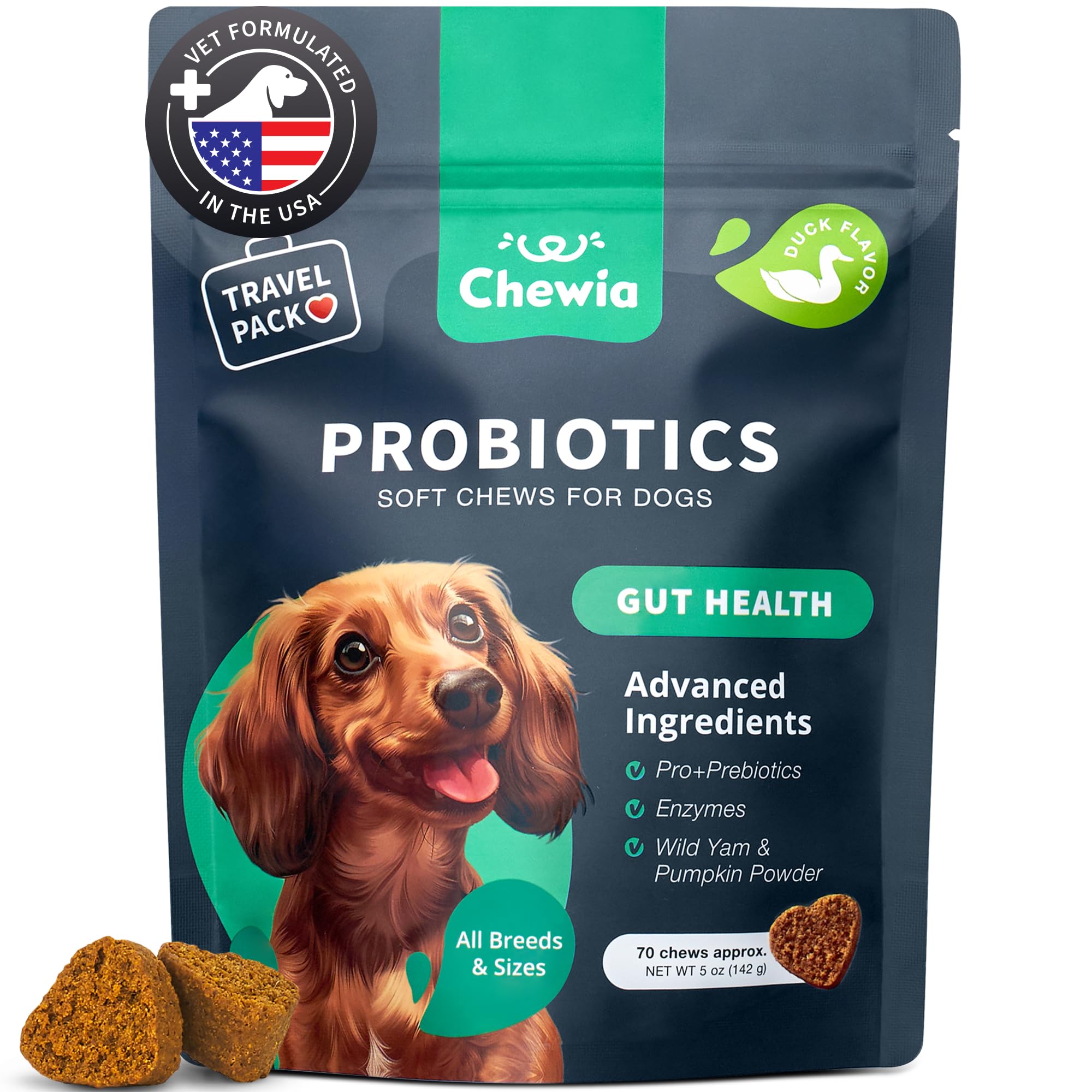 Probiotics for Dogs - Support Gut Health, Immunity, Yeast Balance, Itchy Skin, Allergies - Dog Probiotics and Digestive Enzymes - Coprophagia Deterrent for Dogs - 180 Probiotic Chews for Dogs