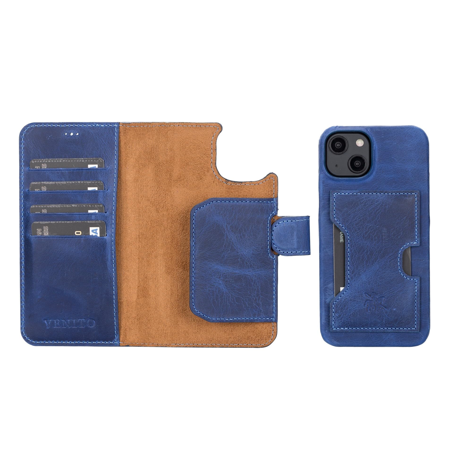 Venito Florence Case Compatible with iPhone 14 Wallet Case iPhone 14 Leather Folio Case with RFID Blocking Magnetic Closure Detachable iPhone Wallet for iPhone 14 (Antique Dark Blue)