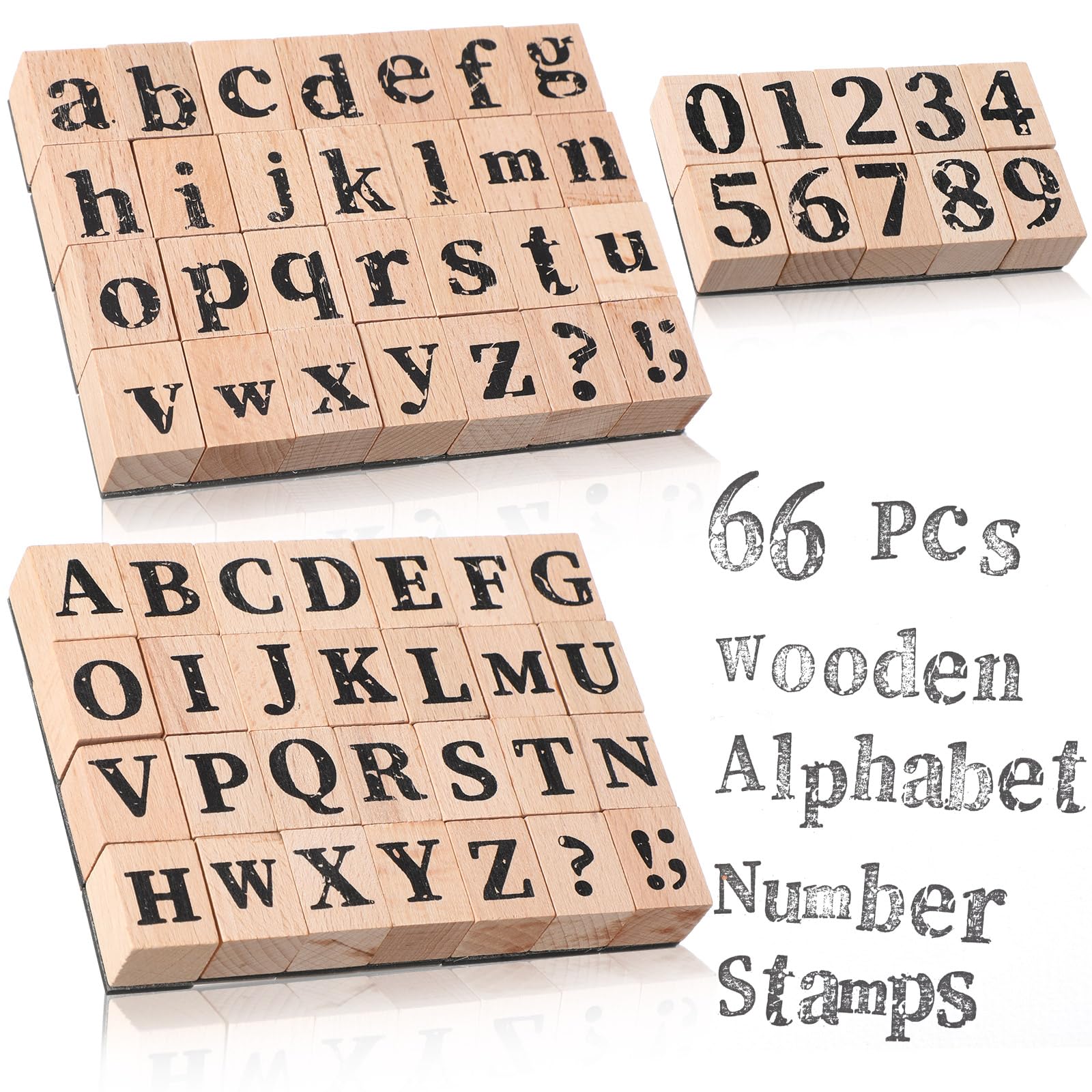 Marspark66 Pcs Wooden Alphabet Number Stamps Small Letters Wooden Rubber Number Letter with Symbols for Rubber Stamps, DIY Projects, Arts and Crafts, Scrapbooking, Classroom, Games