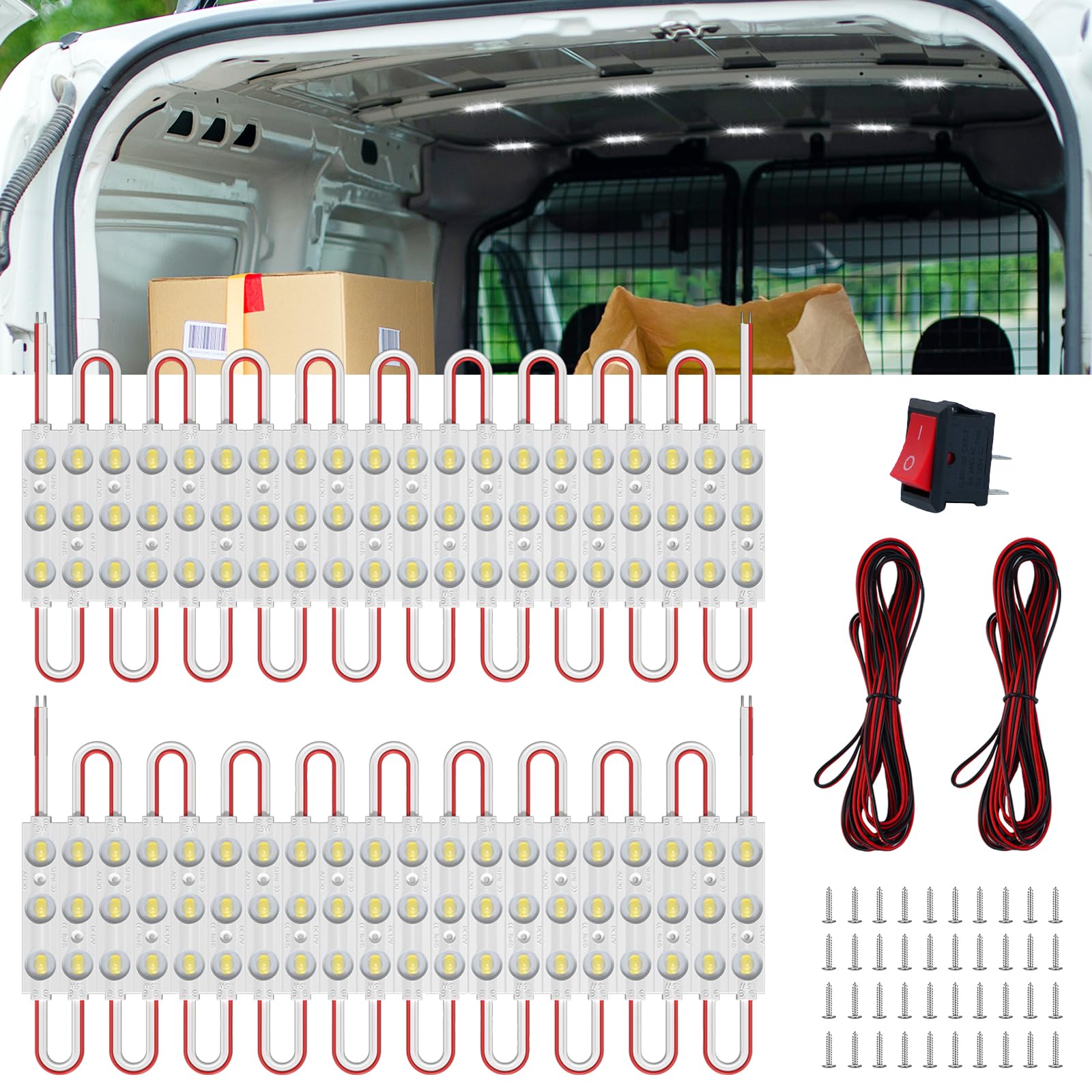 12V 120 LEDs Van Interior Light Kits, LED Module Lights White Car LED Ceiling Lights Kit Dome Lamp for Van RV Auto Vehicle Camper Cargo Trailers Lights, 40 Modules