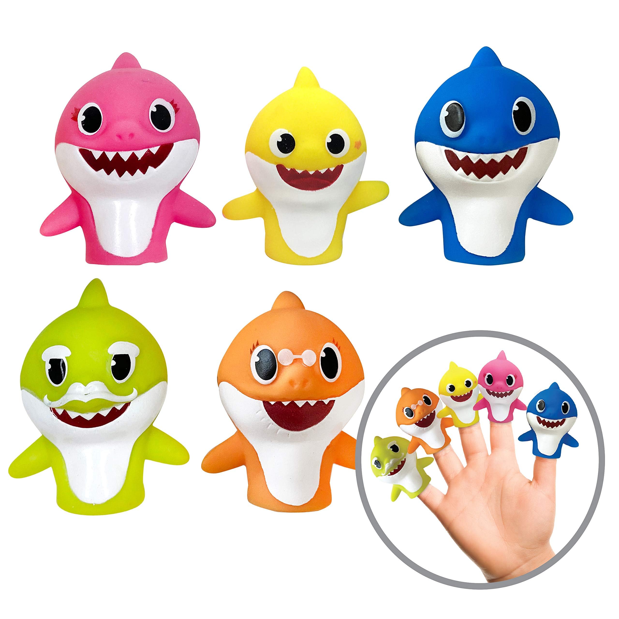 Baby Shark 5 Pc Finger Puppet Set - Party Favors, Educational, Bath Toys, Story Time, Beach Toys, Playtime,5 Count