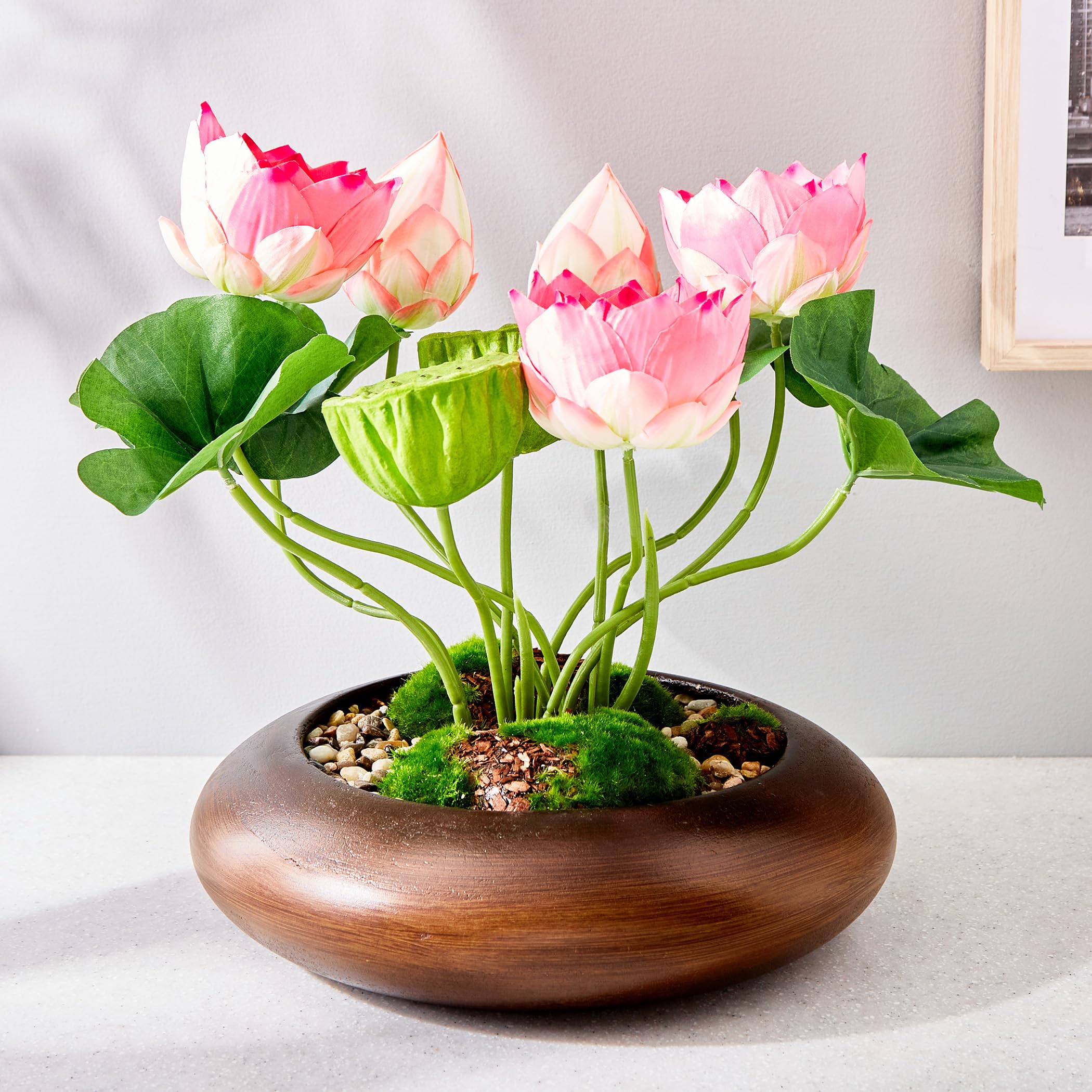 Home Centre Gloria Lotus Artificial Flowers in Wood Plant