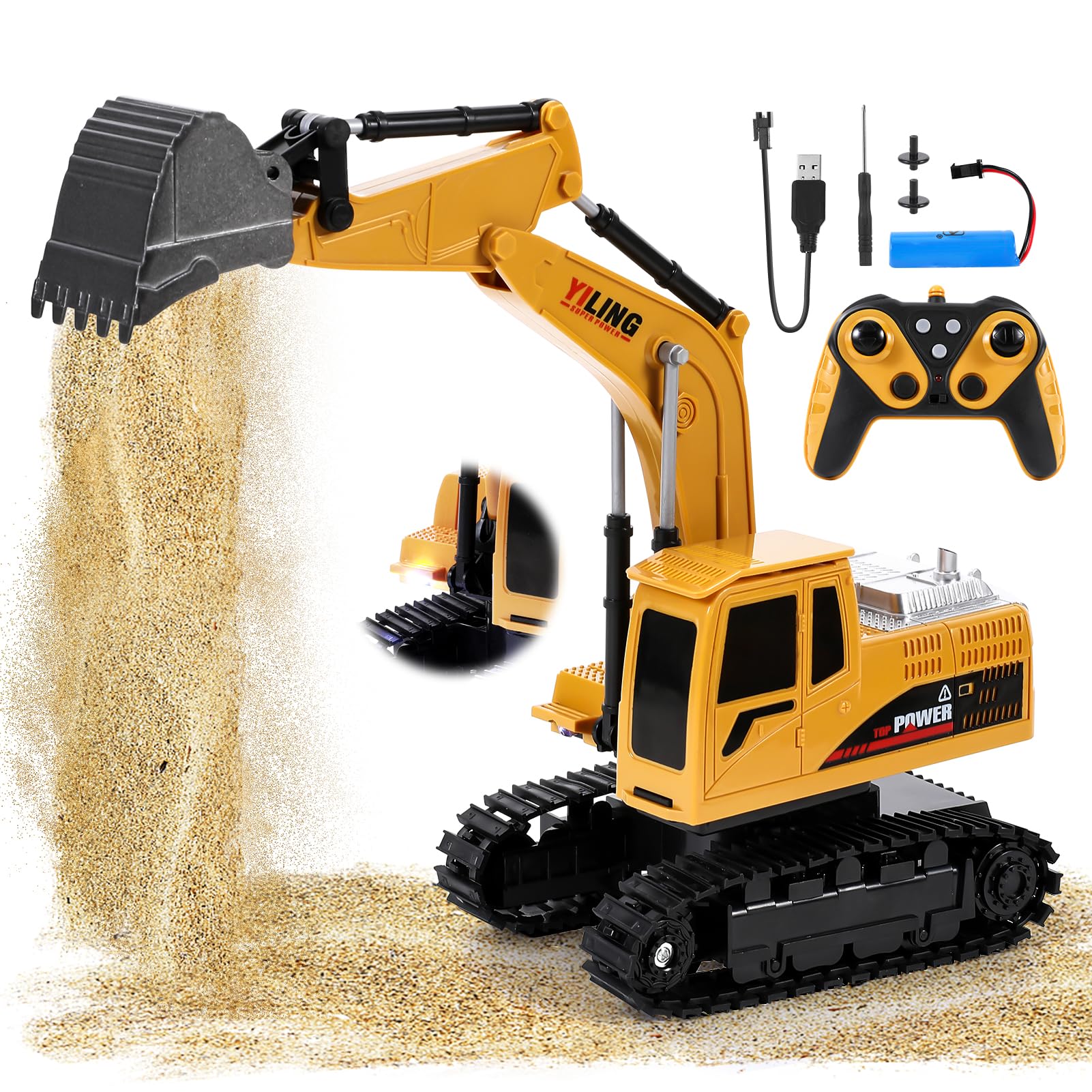 XstarG RC Excavator for Children, 1:20 Excavator RC 9 Channel Remote Control with Light and Sound, Remote Control Vehicles Toy Construction Christmas Gifts 3 4 5 6 7 8 9-12 Years