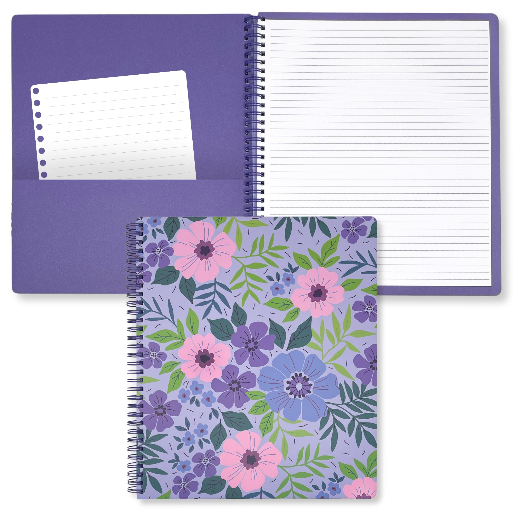 Steel Mill & Co Cute Large Spiral Notebook College Ruled, 11" x 9.5" with Durable Hardcover and 160 Lined Pages, Lilac Floral