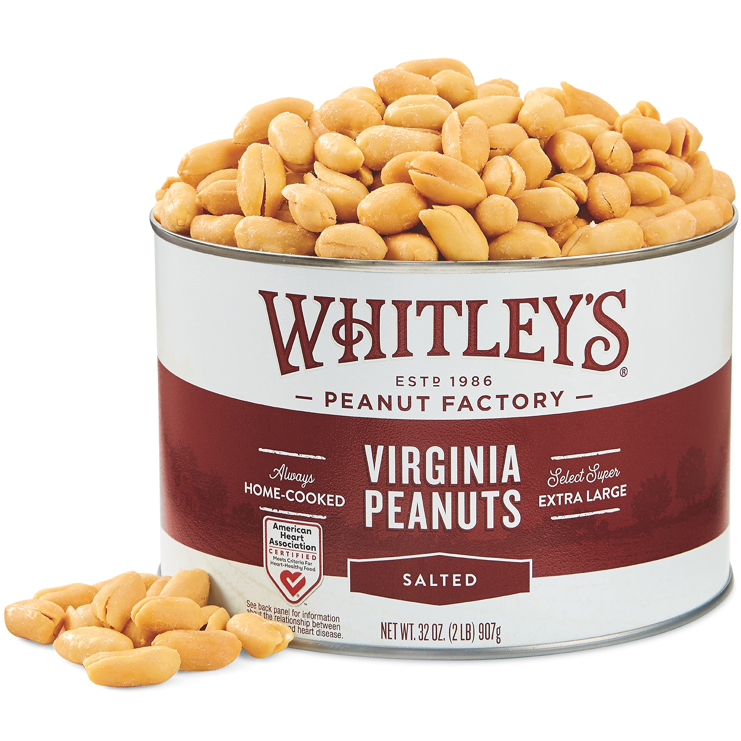 Whitley’s Salted Virginia Peanuts – Super Extra Large 'Home Cooked' Virginia Peanuts (32 Ounce Tin)