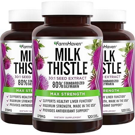 FarmHaven Silymarin Milk Thistle Capsules | 11250mg Strength | 30X Concentrated Seed Extract & 80% Standardized Silymarin| Non-GMO | 120 Veggie Capsules, Pack 3