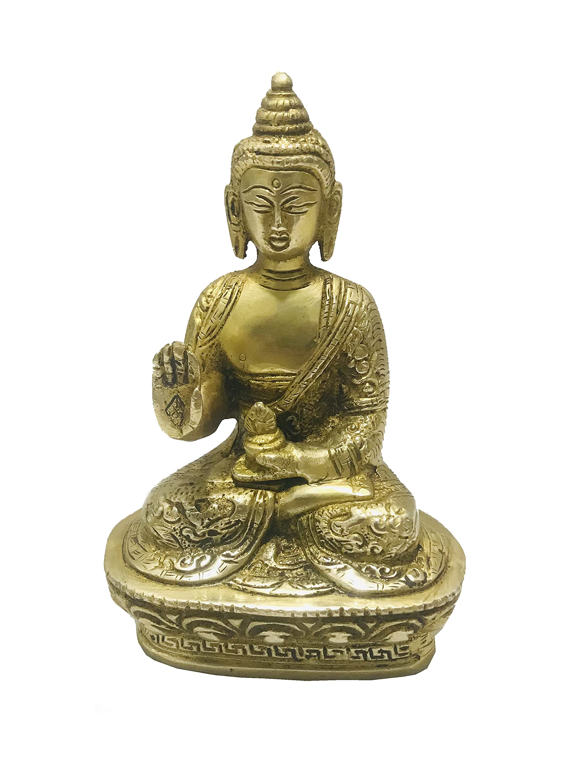 Brass Buddha Statue Gautam Buddha Idol Sculpture, Siddhattha Gotama Buddha Shakyamuni Worship Indoor Home Room Office Meditation Decor Gift Yoga Tibetan Buddhism Amitabha Figurine Size -7 inch