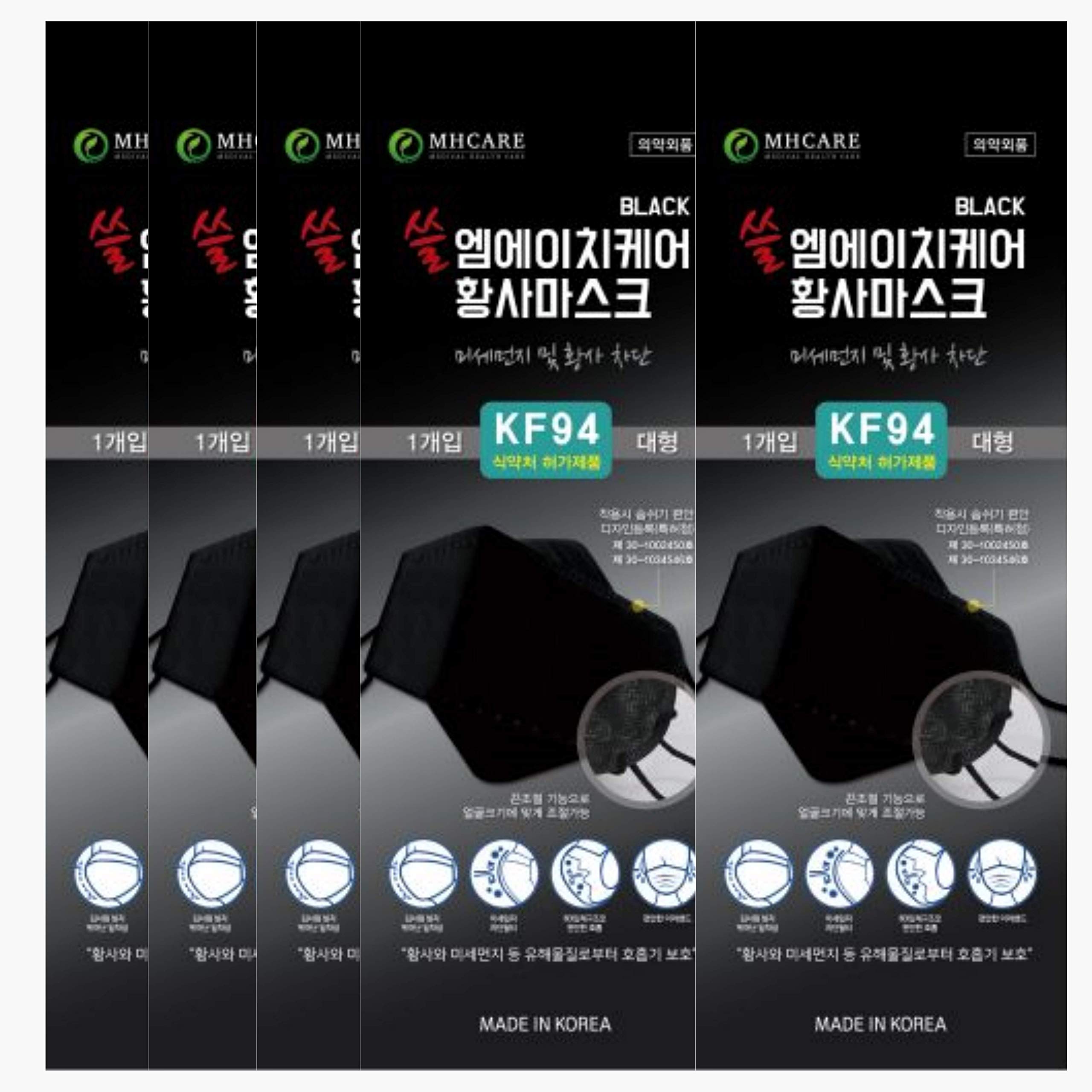 (Pack of 5) Korea Black Disposable KF94_ Face Masks, Unisex, 4-Layer Filters Breathable Comfortable, Adjustable Strap, Nose Mouth Covering Dust Mask Made in Korea.