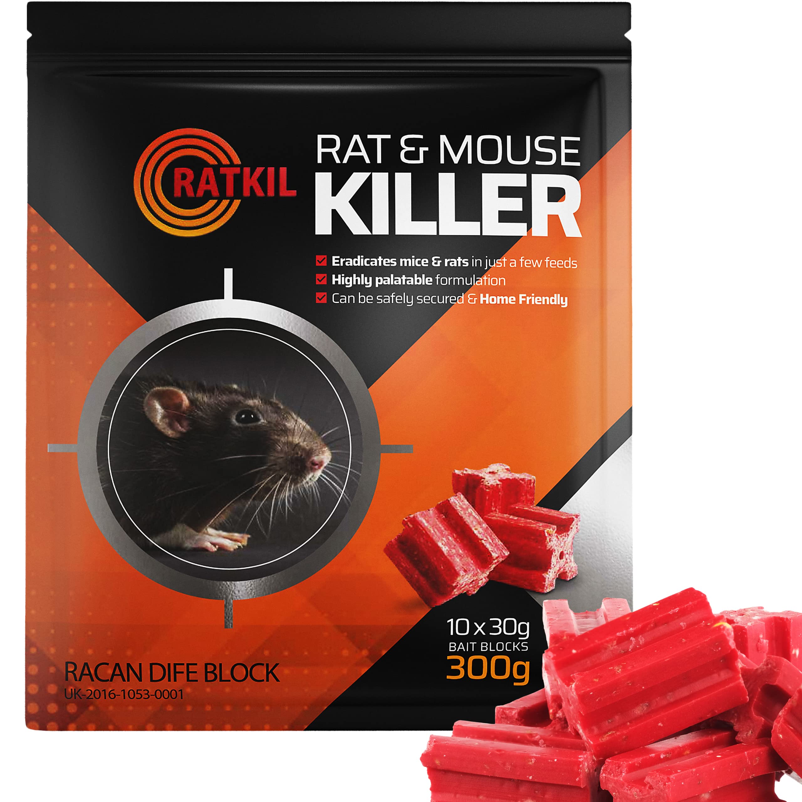 Ratkil Rat Poisoning Blocks 300g - Maximum Strength Rat Poison & Mouse Poisoning Indoor | Fast Acting Rat Killer Bait Blocks & Mouse Poison for Rodent Control