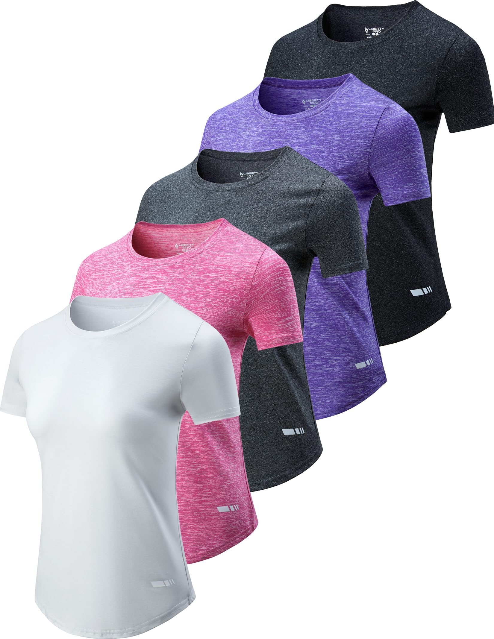 5 Pack Women's Quick Dry Short Sleeve T Shirts, Athletic Workout Tee Tops for Gym Yoga Running