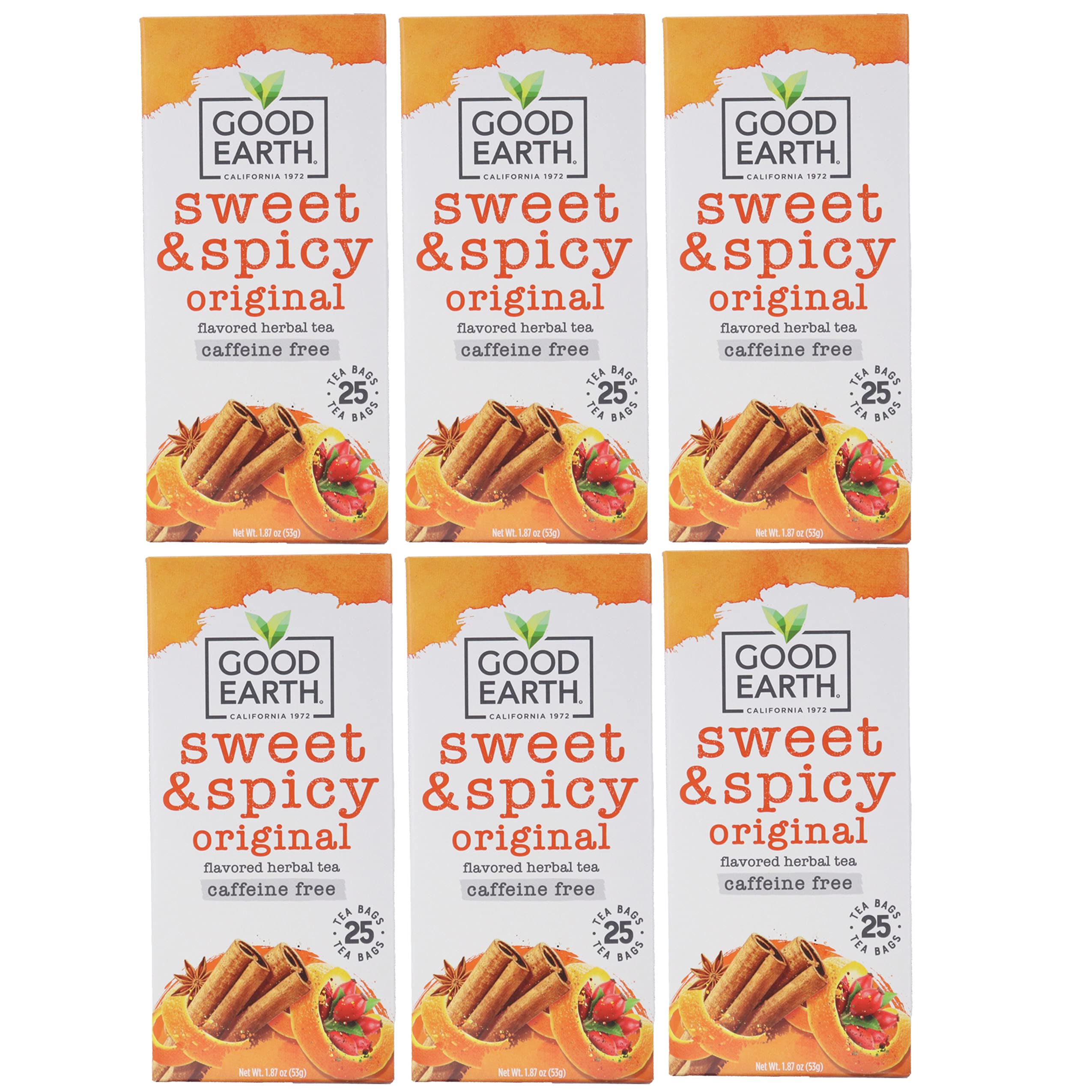 Good Earth Sweat & Spicy Caffeine Free Herbal Tea - 6 Pack w/ 25 Tea Bags per Box