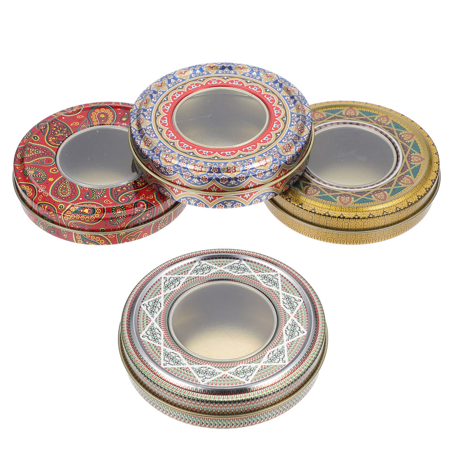 Hemoton Round Tinplate Box Window Top: 4pcs Saffron Storage Tin Box Sealed Tea Leaf Tin Holder 10g Round Bean Tea Nuts Storage Container Mixed Color