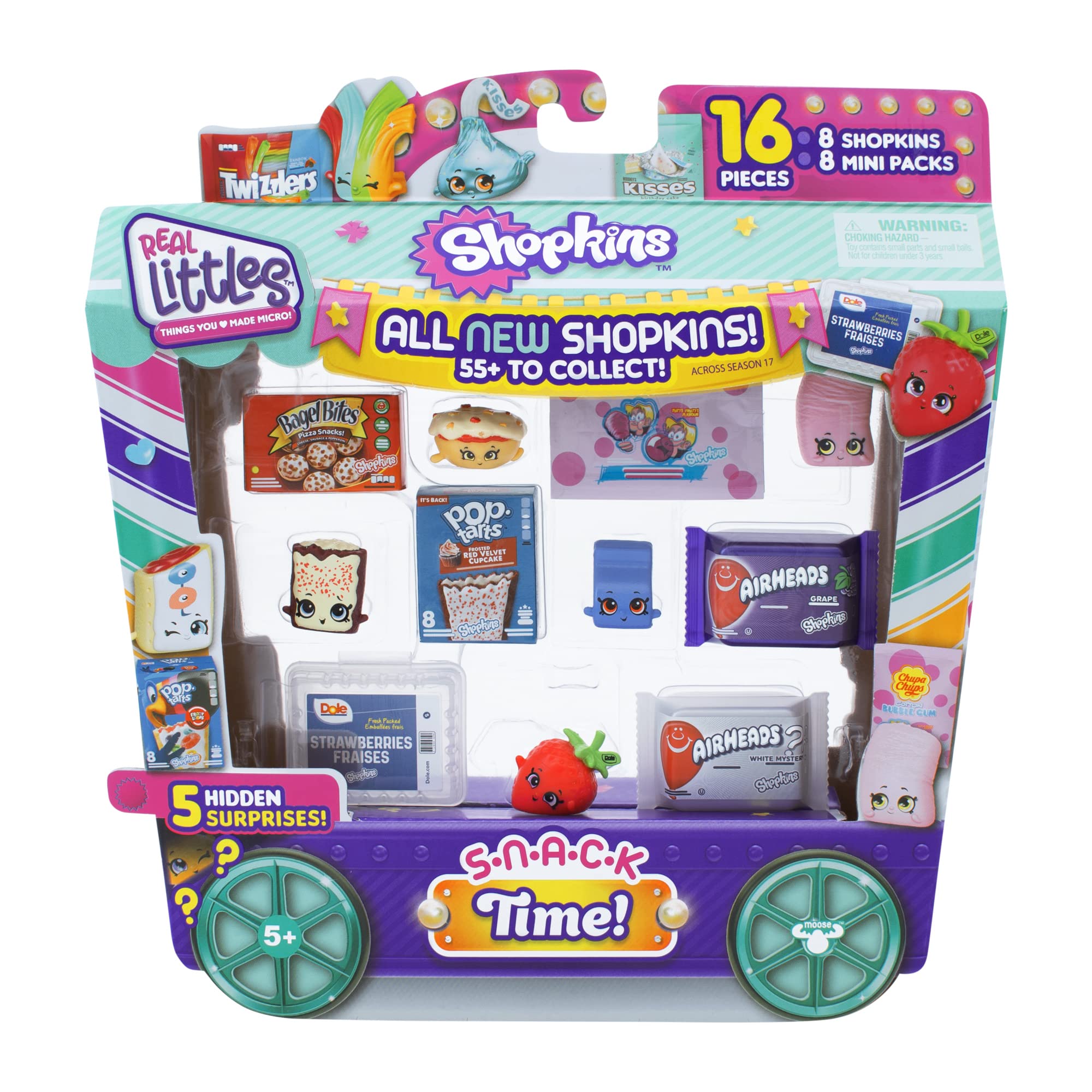 Shopkins Real Littles Snack Time 8 Pack, 8 Plus 8 Real Branded Mini Packs Including 5 Hidden Surprises Inside.