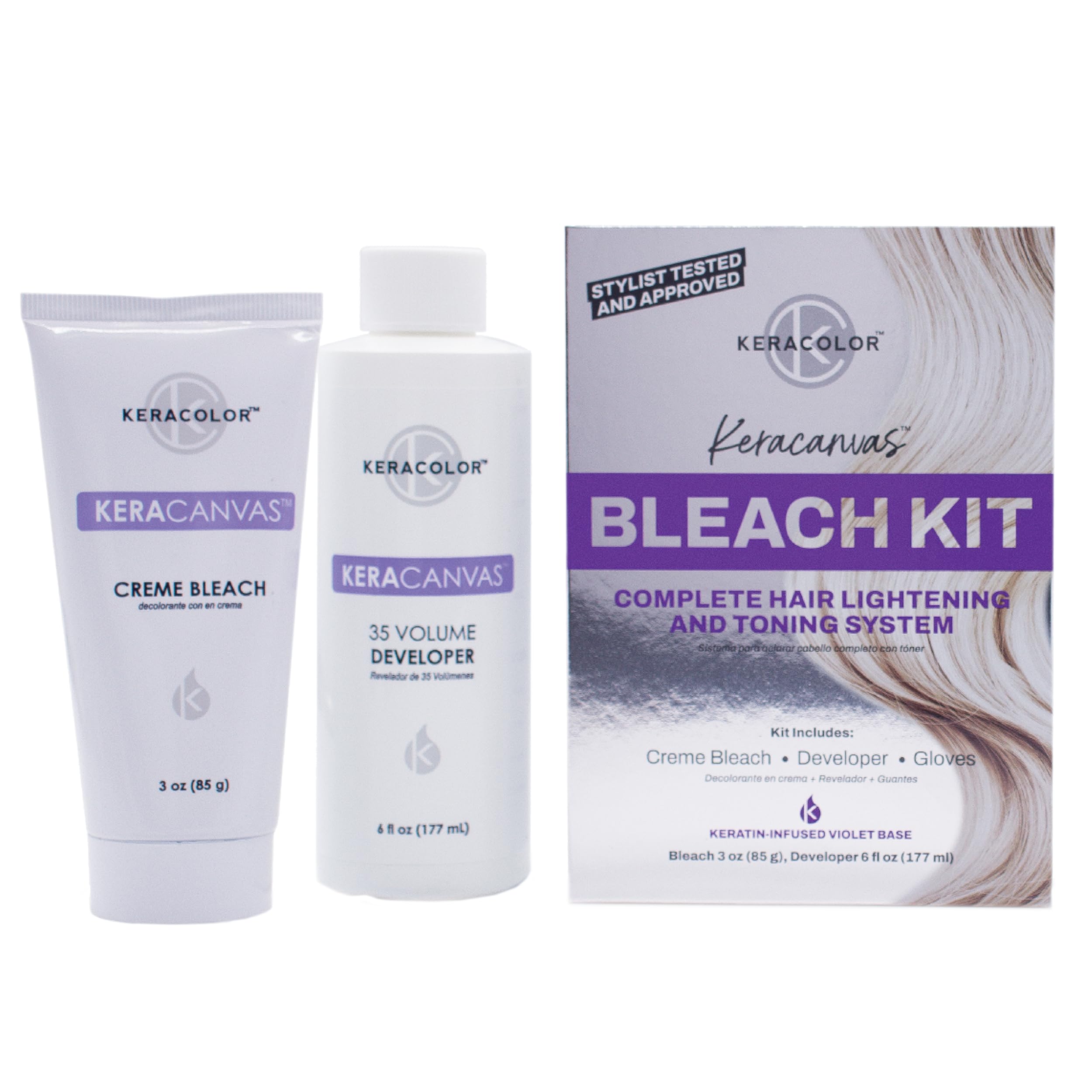 Keracolor Keracanvas Hair Bleach Kit, Complete Hair Lightening & Toning System, Lifts Up to 8 Levels, Neutralizes Brassiness