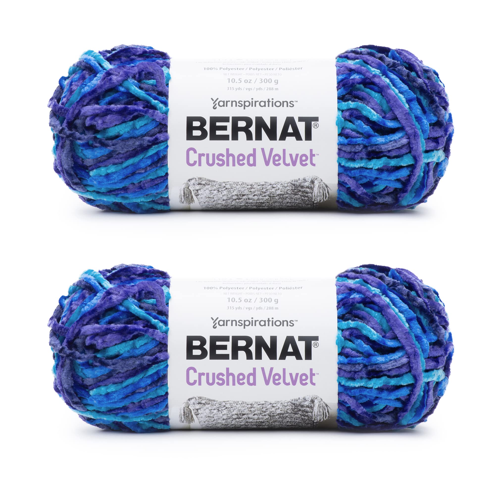 Bernat Crushed Velvet Blue Brilliance Yarn - 2 Pack of 300g/10.5oz - Polyester - 5 Bulky - 315 Yards - Knitting/Crochet