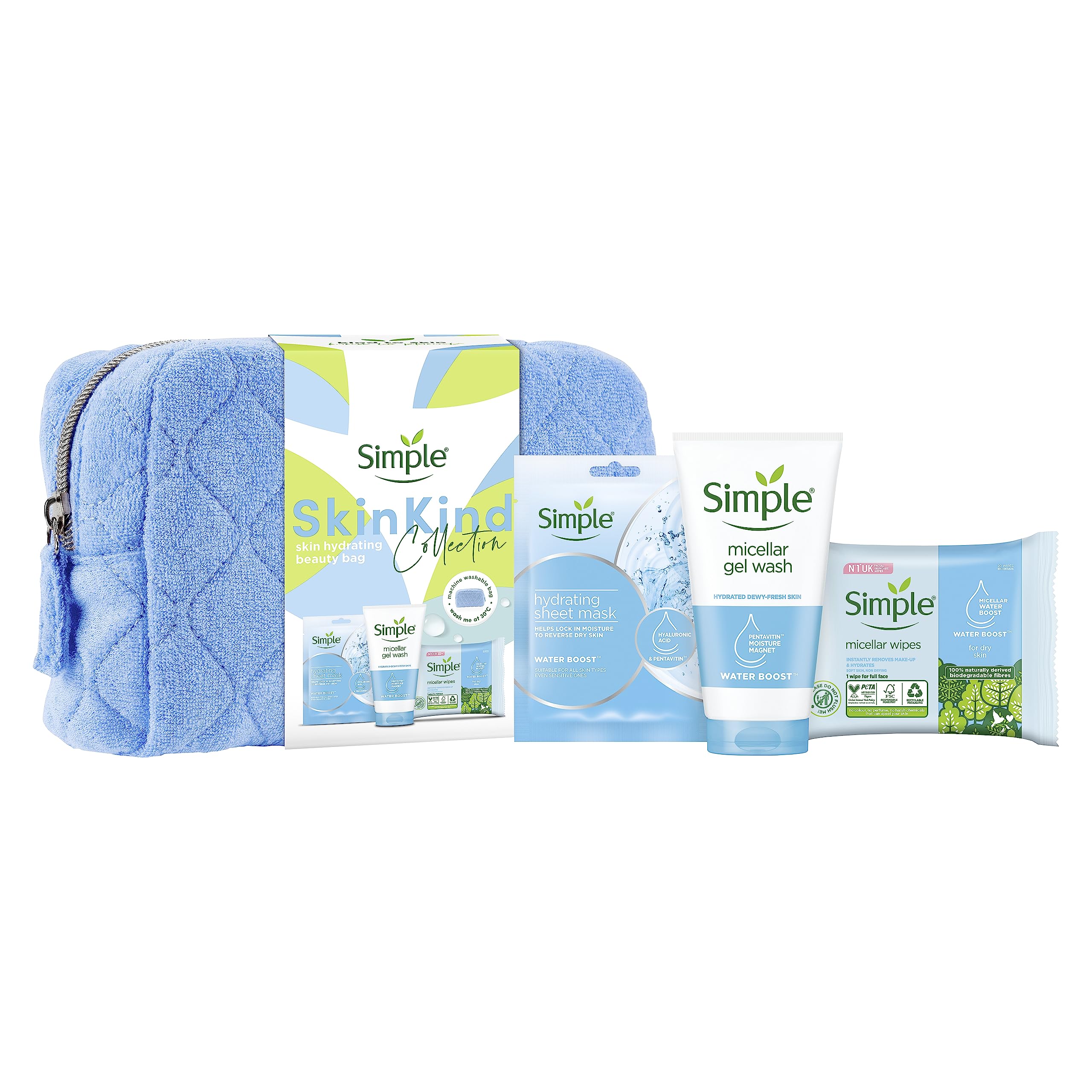 Simple Skin Kind Hydrating Beauty Bag Gift Set with a machine-washable bag skin care gifts for her 3 piece