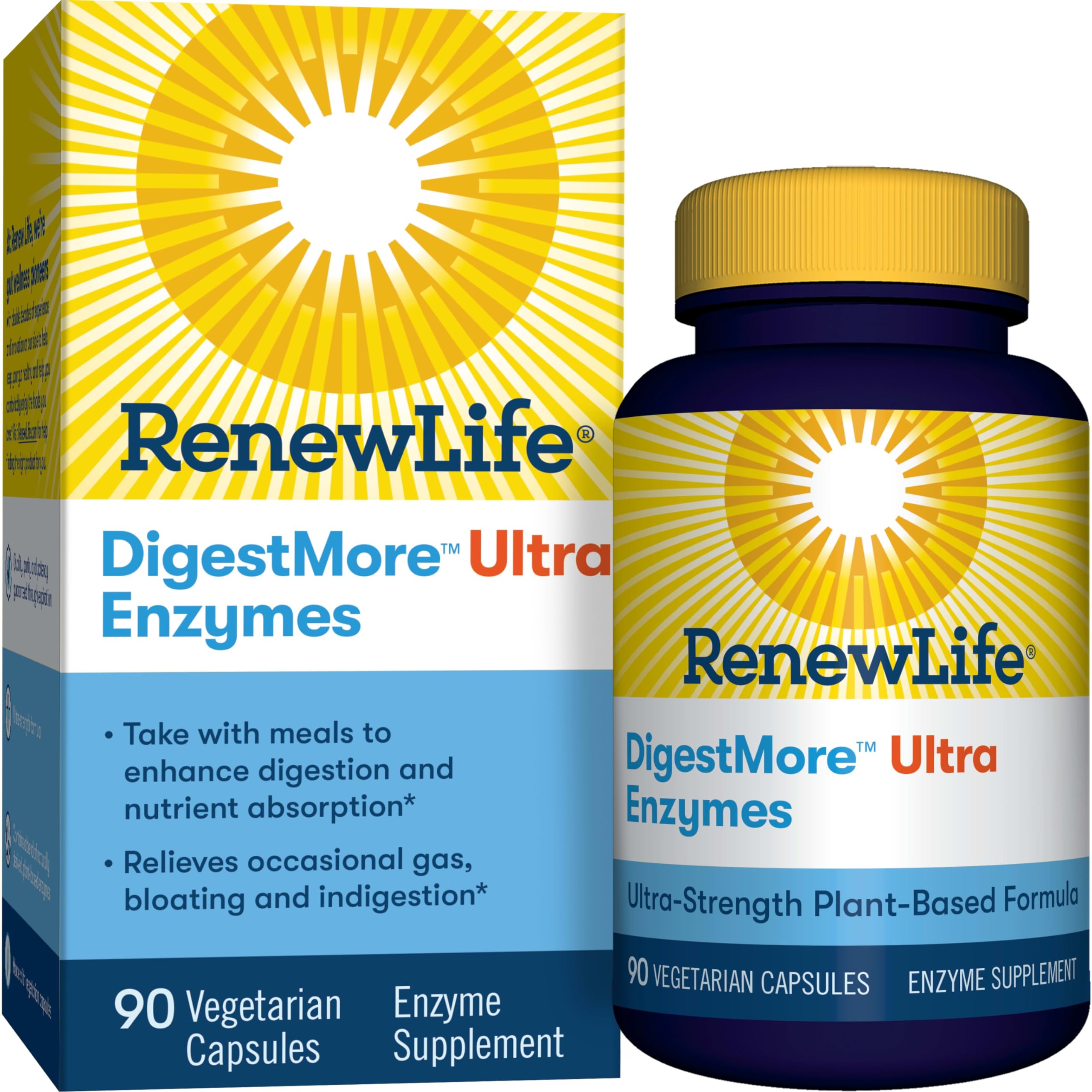 Renew Life Adult Digestmore Ultra Enzyme Supplement Vegetarian Capsules, 90 Count