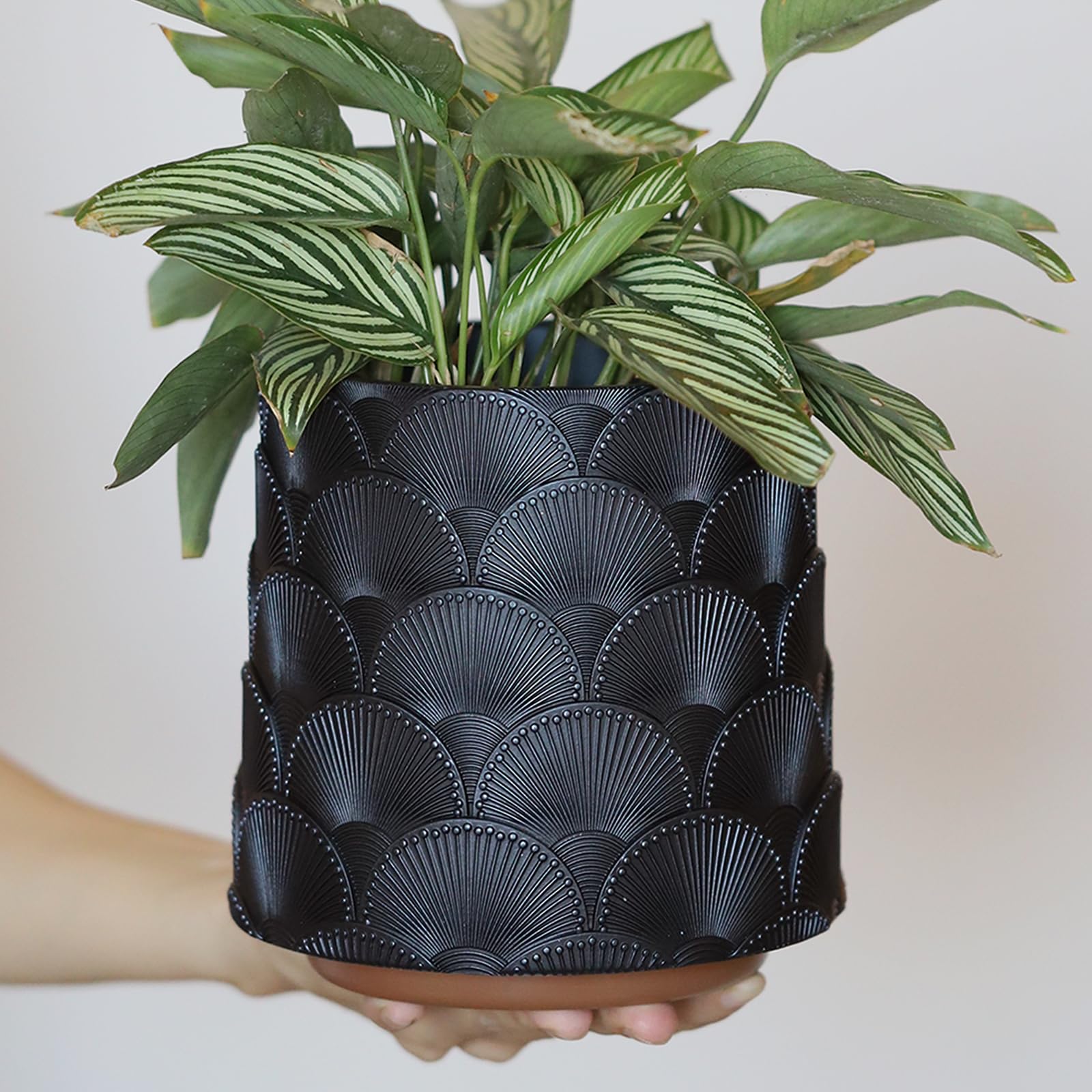 GUGUGO Pearl Black Scale Planter, Cute Unique Plant Pot with Drainage, Eclectic Colorful Small Flower Planters Pots for Indoor & Outdoor Plants, Rainbow Funny Succulent Gardening Pot Gifts