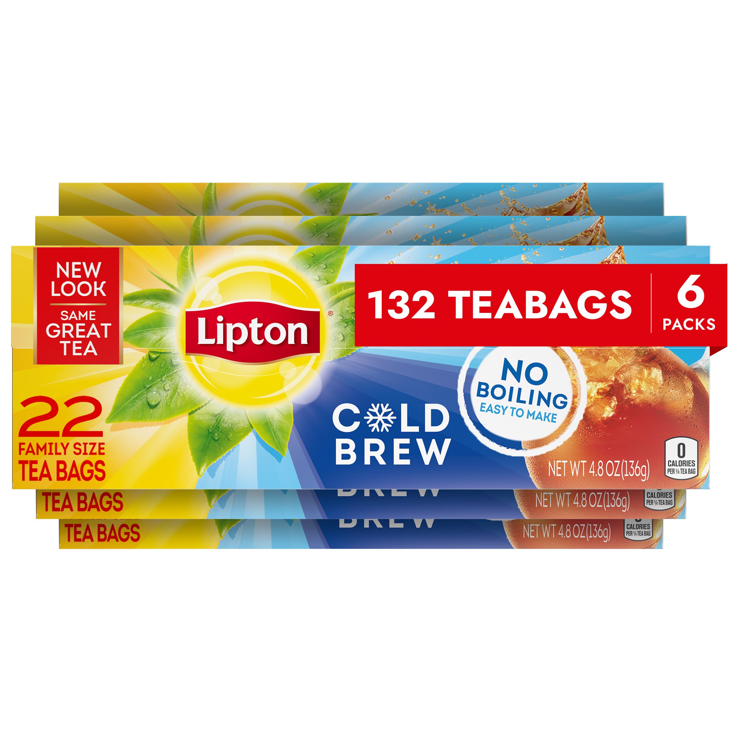 LiptonCold Brew Iced Tea Bags, Family Size Iced Tea Bags, 132 Total Tea Bags (22ct - Pack of 6)