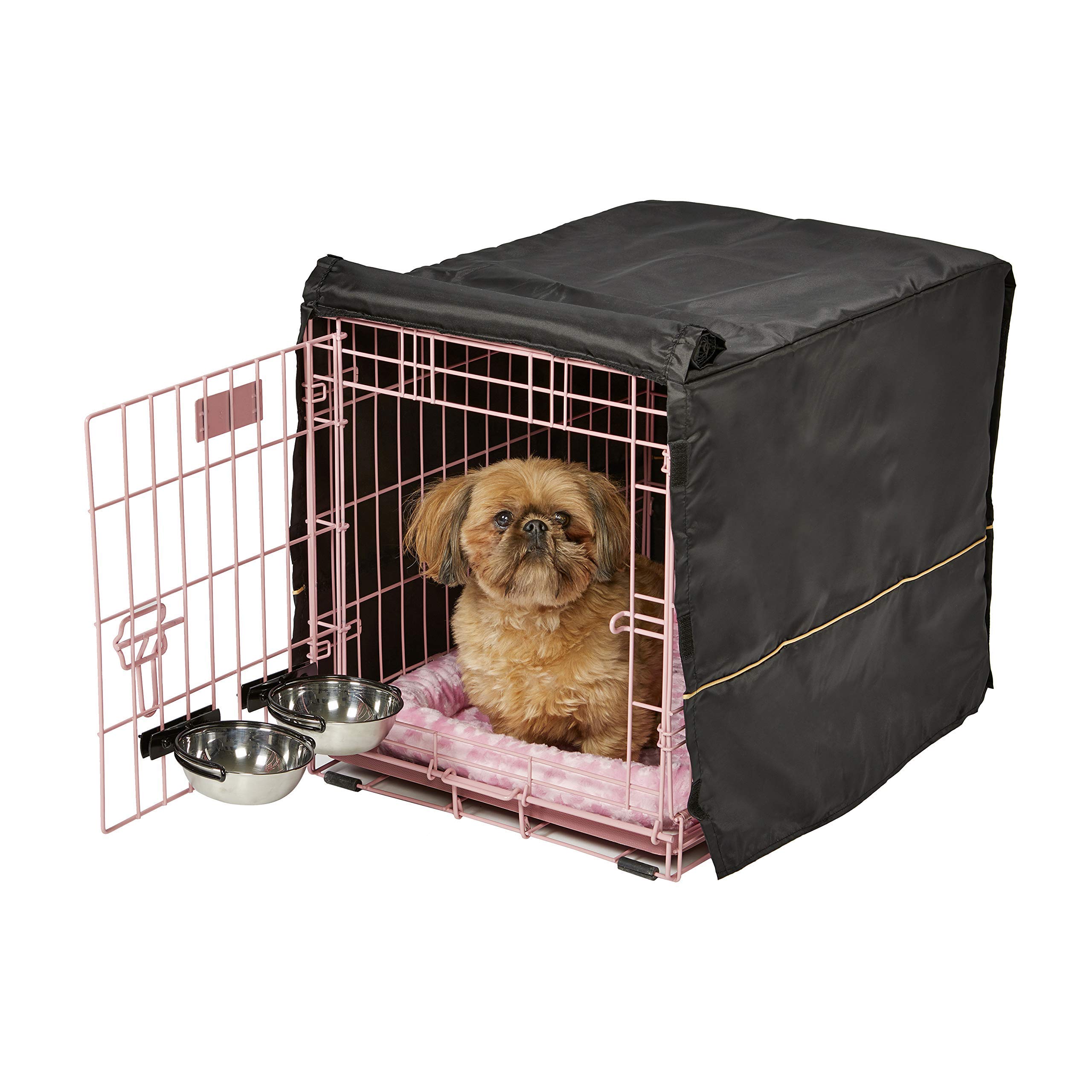 MidWest Homes for Pets iCrate Dog Crate Starter Kit, 24-Inch Dog Crate Kit Ideal for Small Dog Breeds ( uo to 25 pounds) Includes Dog Crate, Pet Bed, 2 Dog Bowls & Dog Crate Cover (Pink), 1524PK-KIT