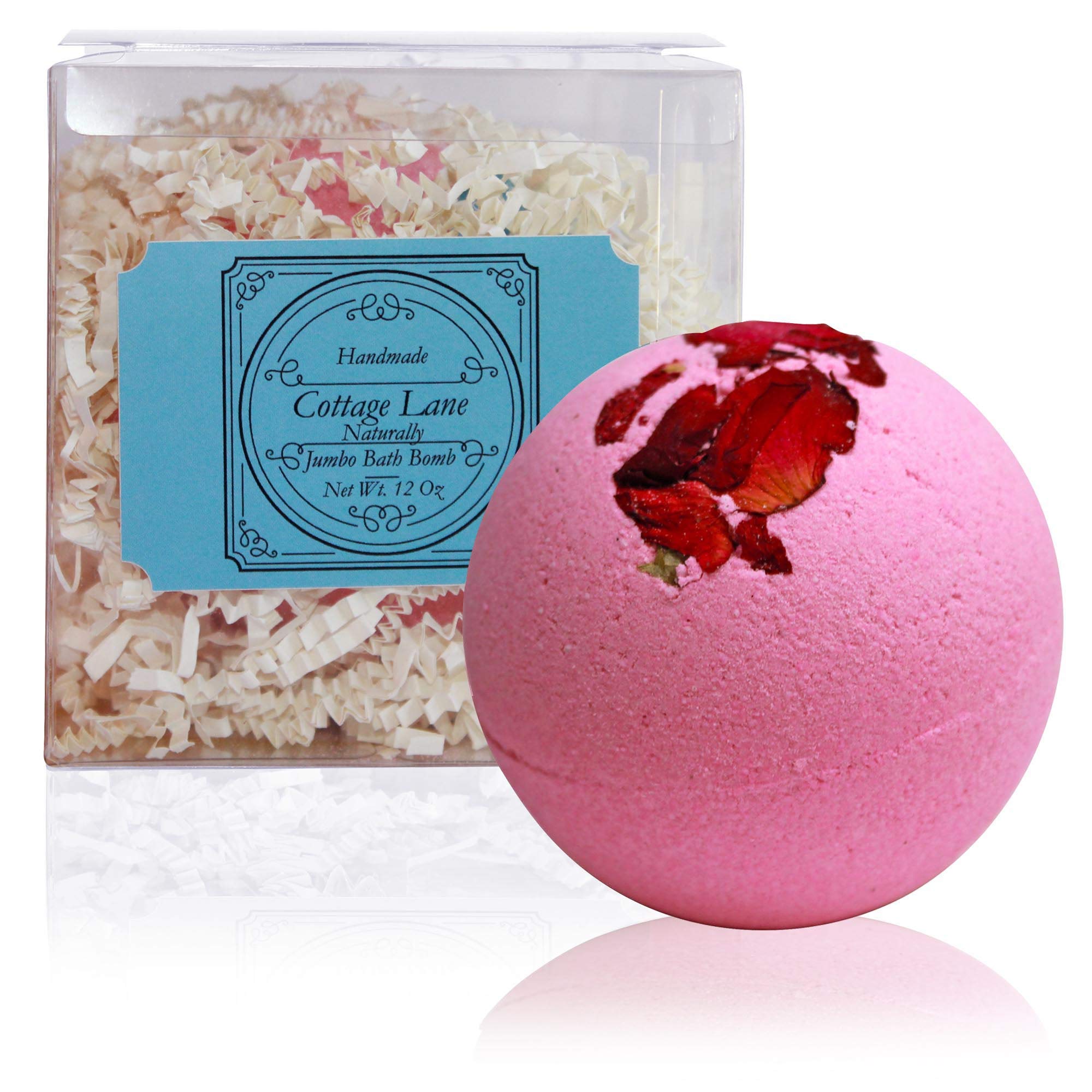 Night of Romance Giant Fizzy Bath Bomb Featuring Jasmine Rose Scent and Real Dried Rose Buds and Rose Petals by Cottage Lane