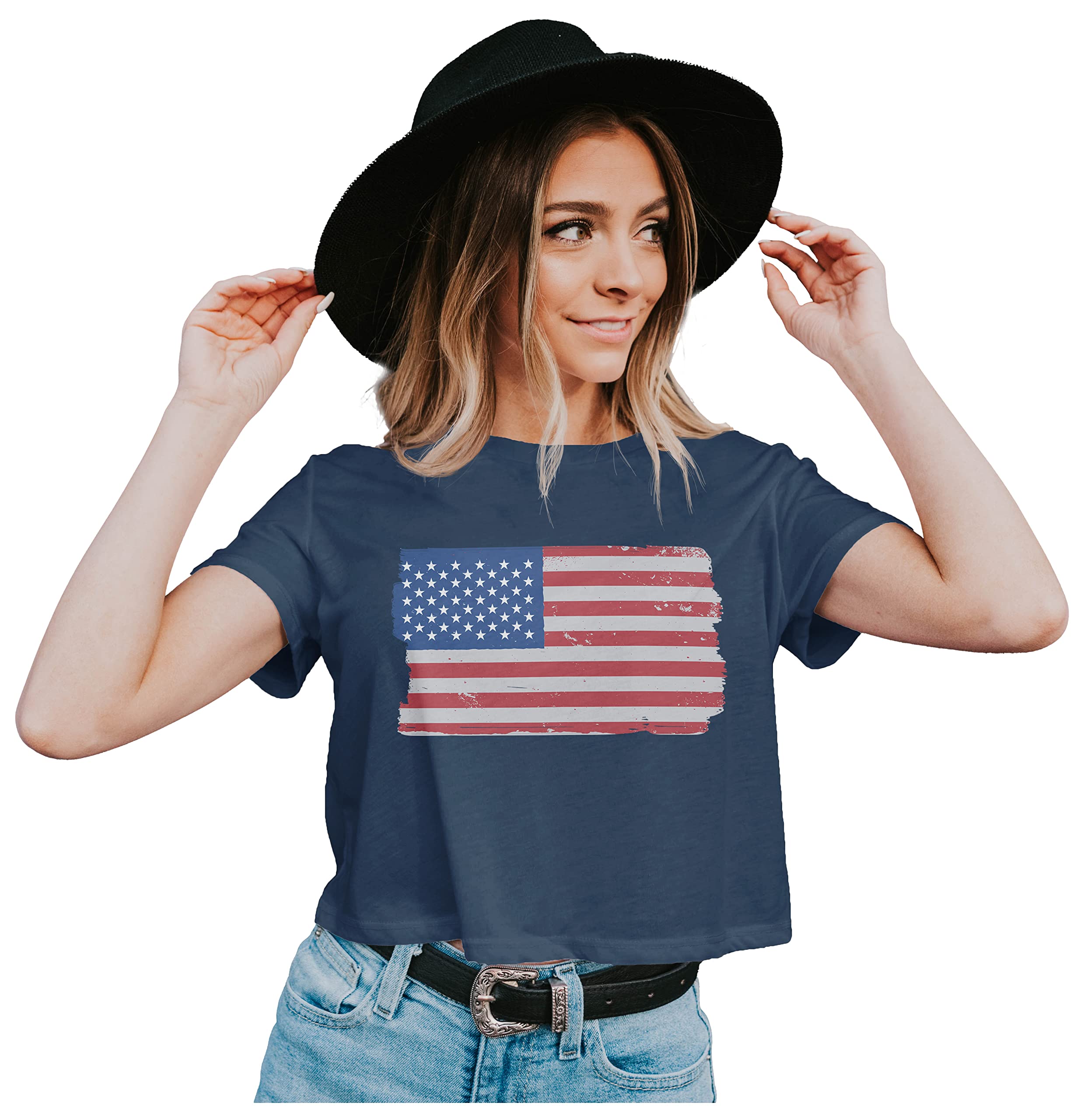 Heybroh Women's Crop Top United States of America - USA Flag 100% Cotton