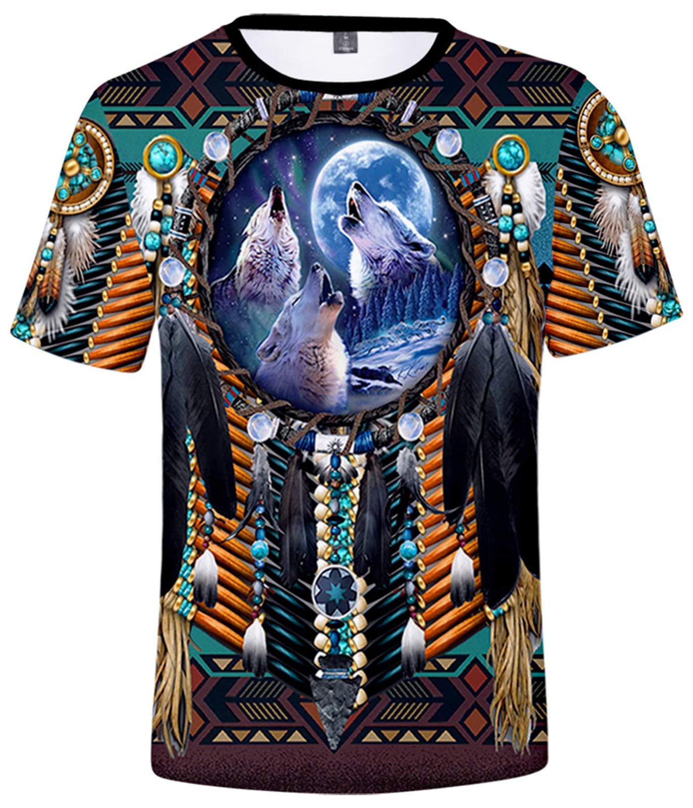 HomidamUnisex Native American T-Shirt Indian Cosplay Short Sleeve Tees