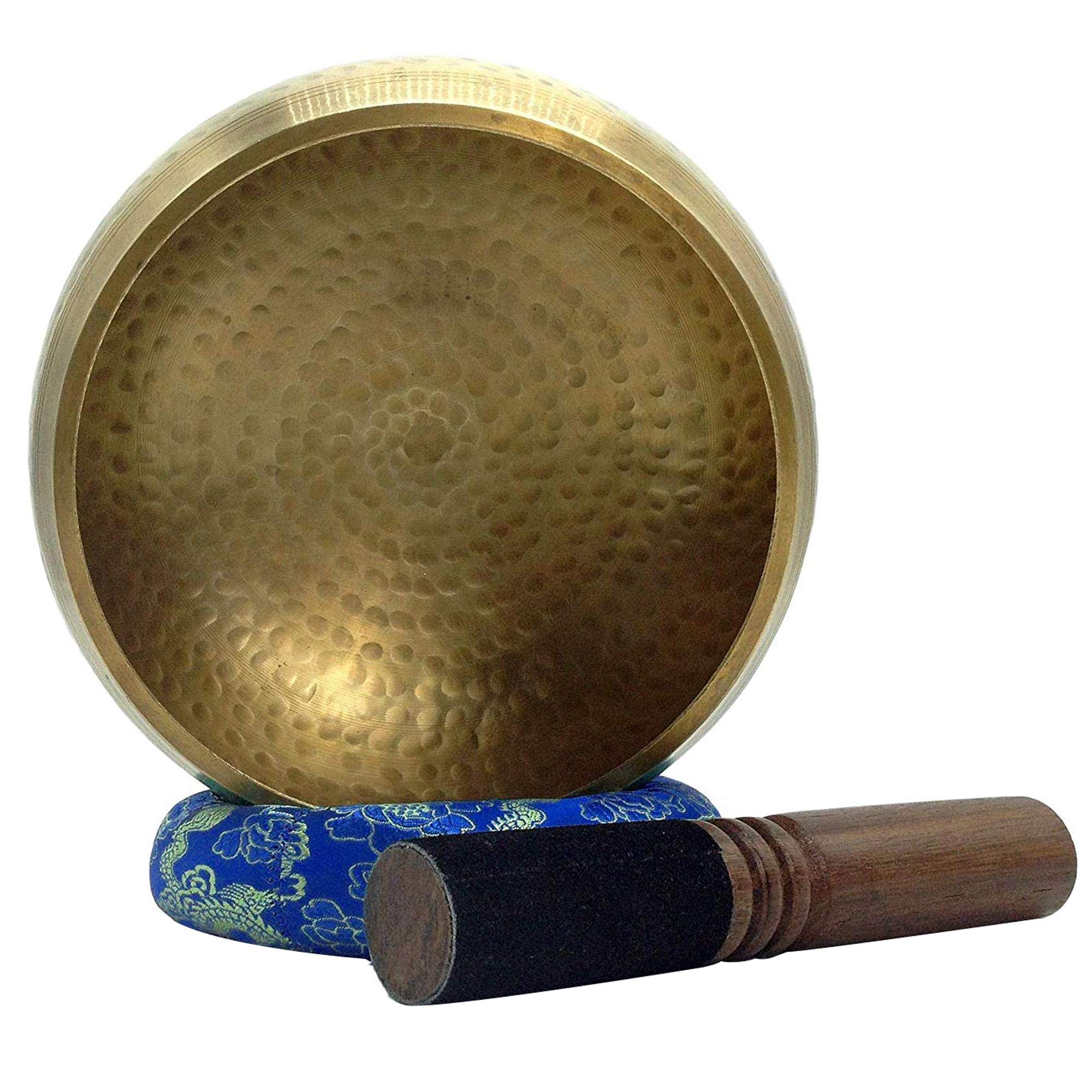 2.2 Pounds Large 5.90 Inches Meditation Grade Professional Quality Hand Hammered Tibetan Singing Bowl Set Yoga Sound Bowl Made with Seven Metals for Healing and Relaxation