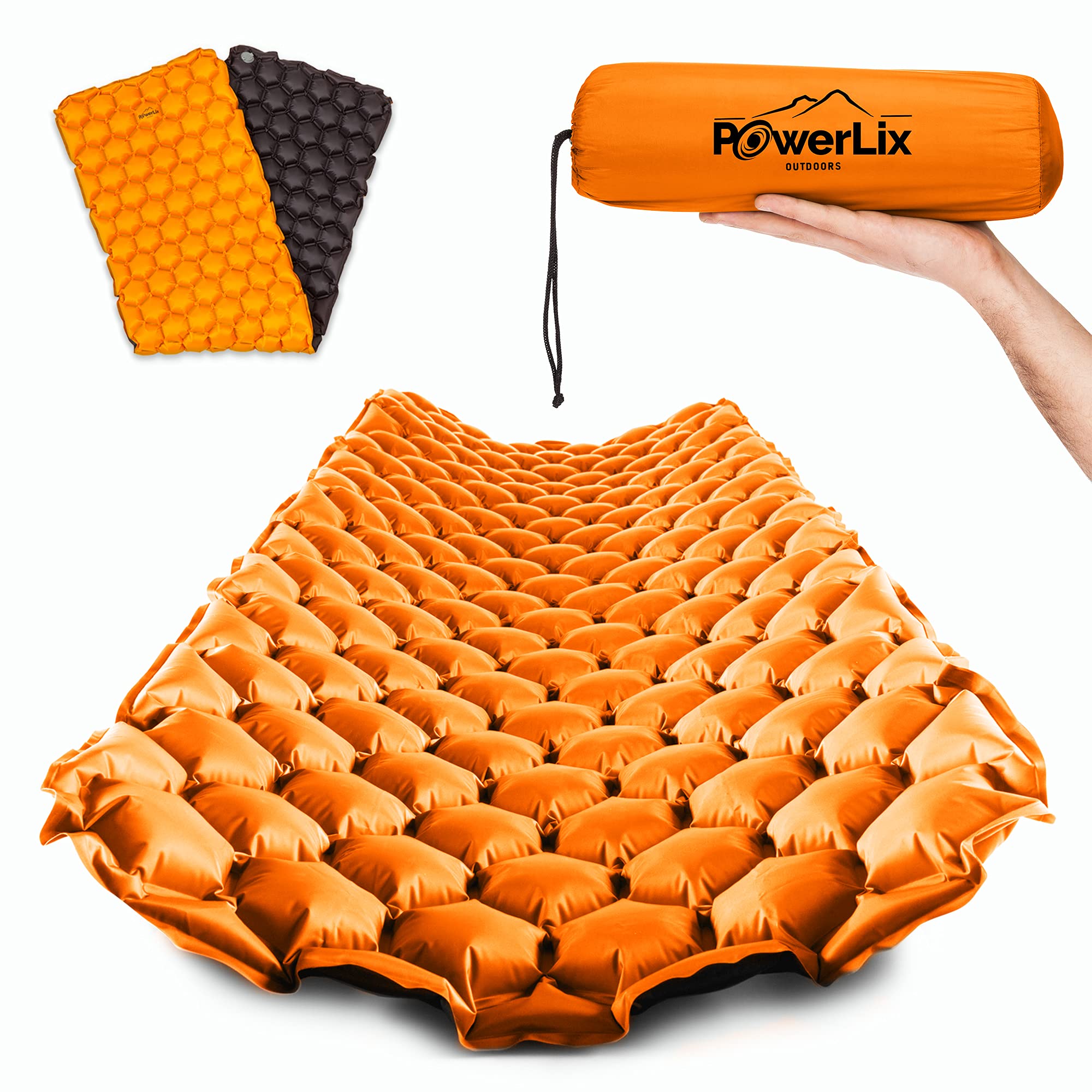 POWERLIX Ultralight Inflatable Camping Sleeping Pad - Camping Mattress for Backpacking, Hiking, Compact Lightweight Sleeping Mat for Camping, Inflation Bag/Repair Kit Included