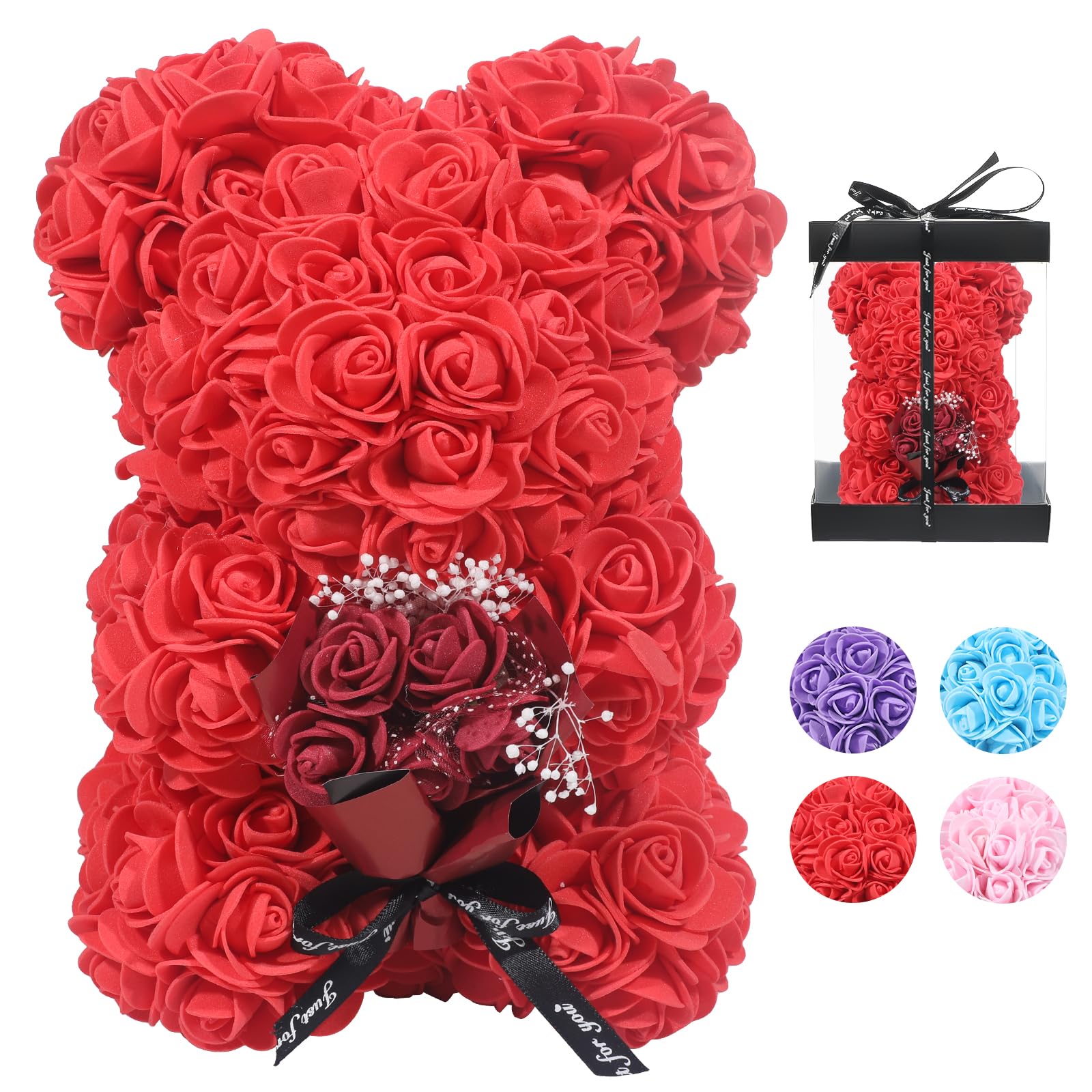 Rose Bear,Flower Rose Teddy Bear Gifts for Women, Gifts for Girlfriend, Rose Flower Bear Over 250 Flowers, Gifts for Mothers Day(Red)