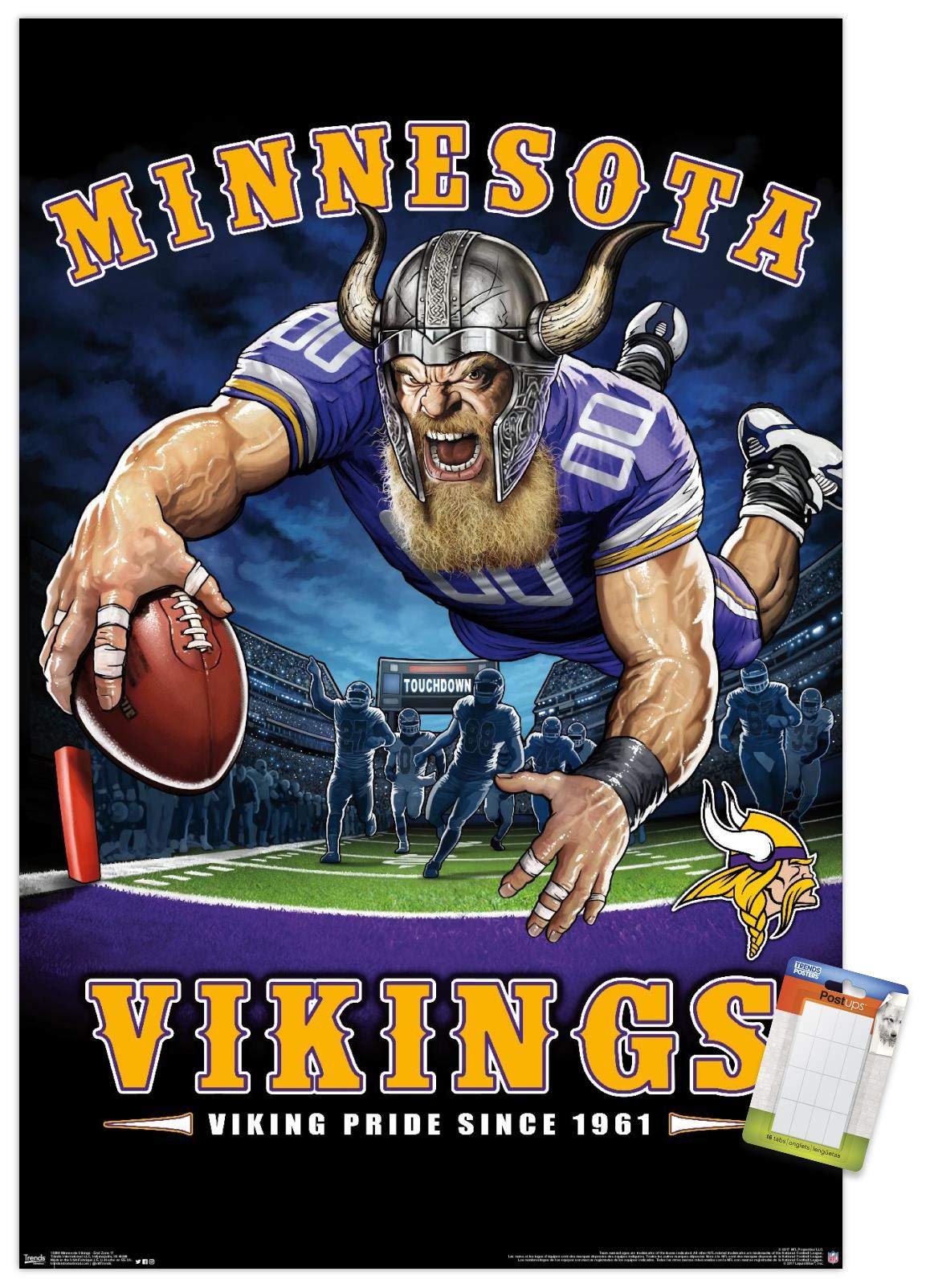 Trends International NFL Minnesota VIkings - End Zone 17 Wall Poster, 22.375" x 34", Premium Poster & Mount Bundle