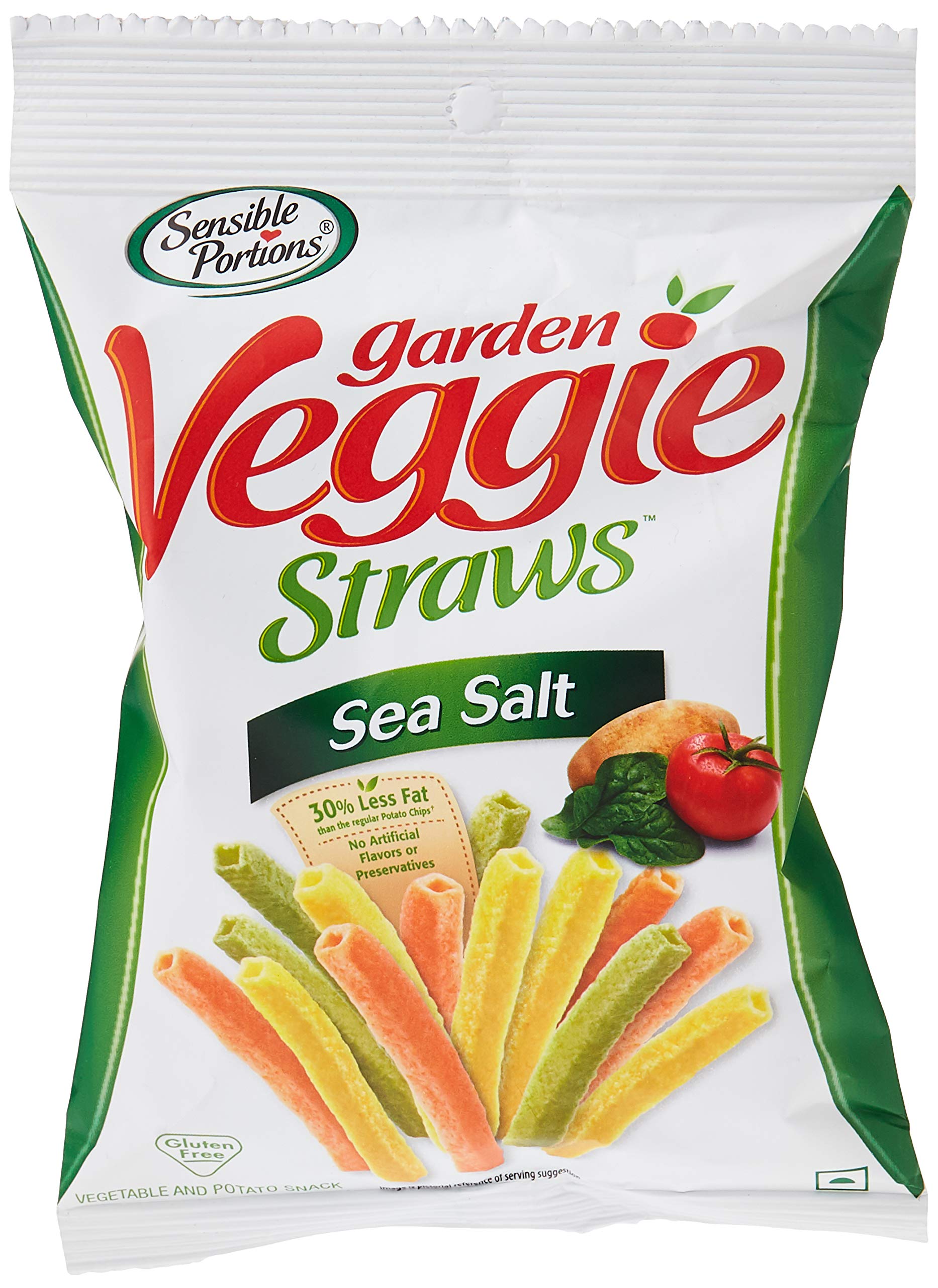 Sensible Portions Garden Veggie Straws Snack, Sea Salt, Gluten Free, 30% Less Fat than Regular Potato Chips - 30g