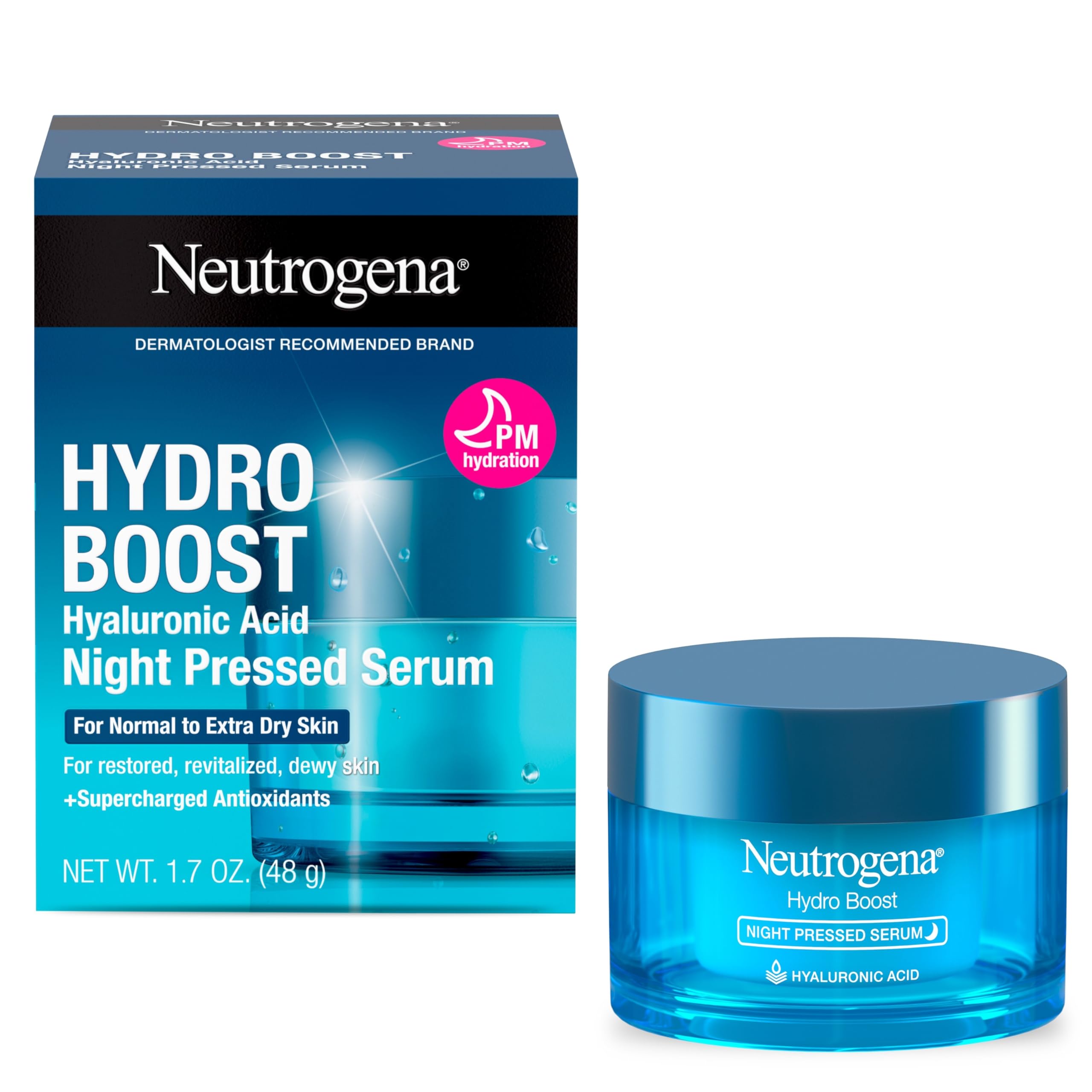 NeutrogenaHydro Boost Night Pressed Serum, Hyaluronic Acid Facial Moisturizer for Normal to Extra Dry Skin, Delivers Overnight Hydration for Restored, Revitalized, Dewy Skin, 1.7 oz