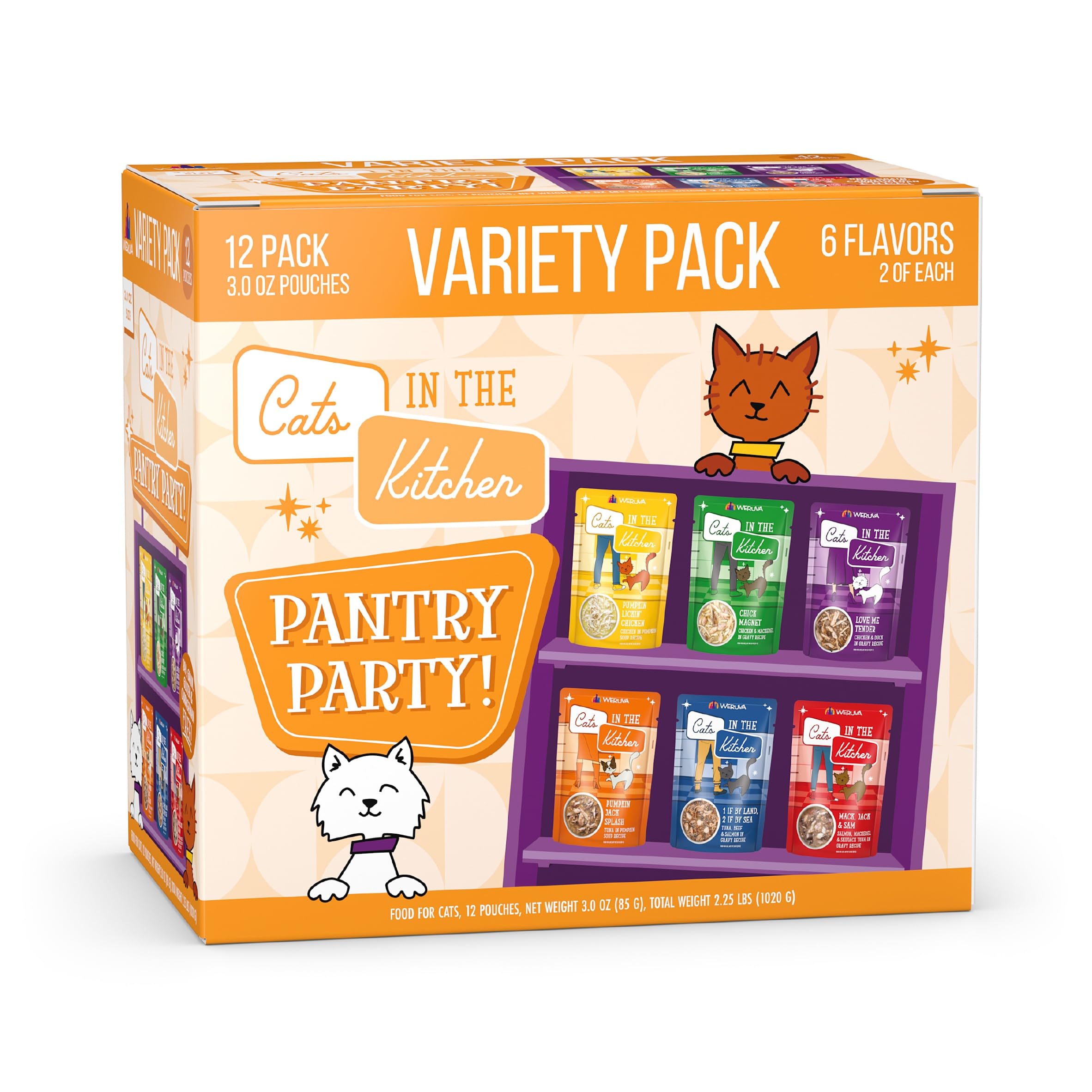 WeruvaCats in the Kitchen, Pantry Party Pouch Variety Pack in Gravy Cat Food, 3oz Pouch (Pack of 12)