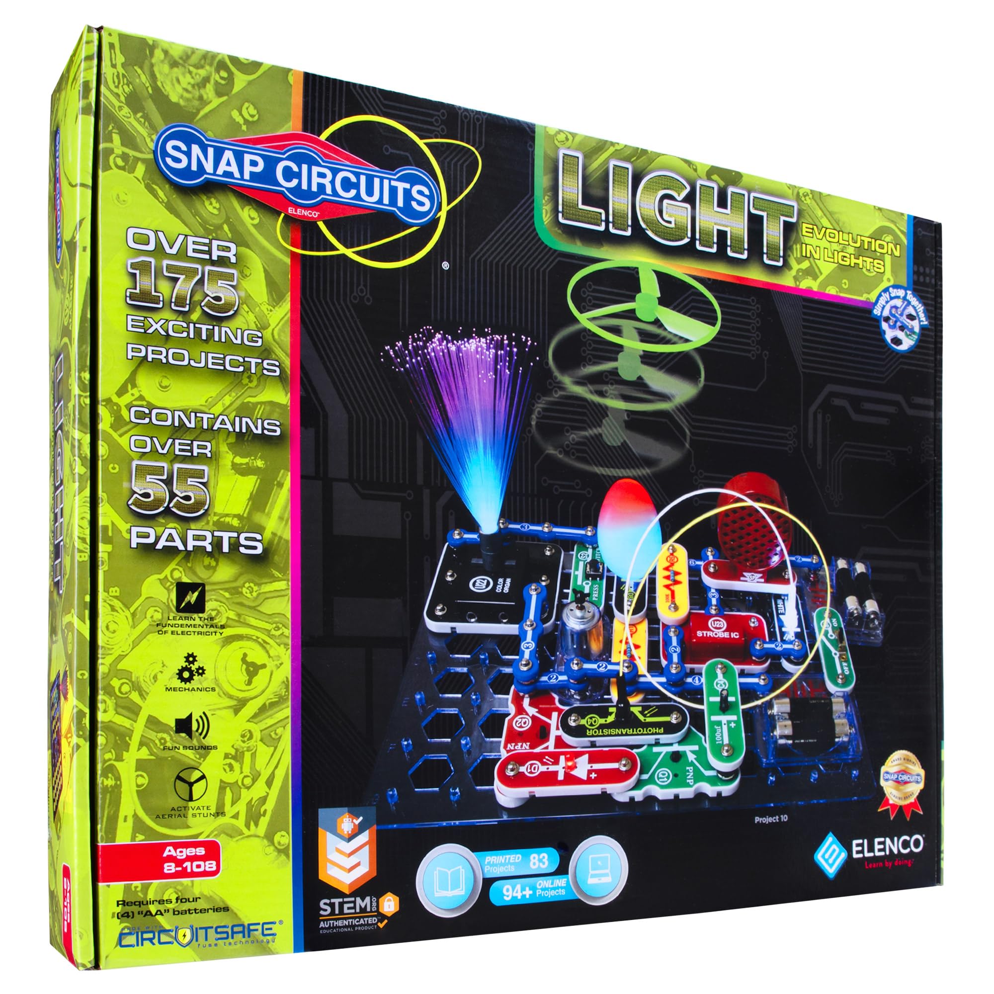 Snap Circuits SCL-175 Light Electronics Exploration Kit | Over 175 Exciting STEM Full Color Project Manual | 55 Parts, One Size