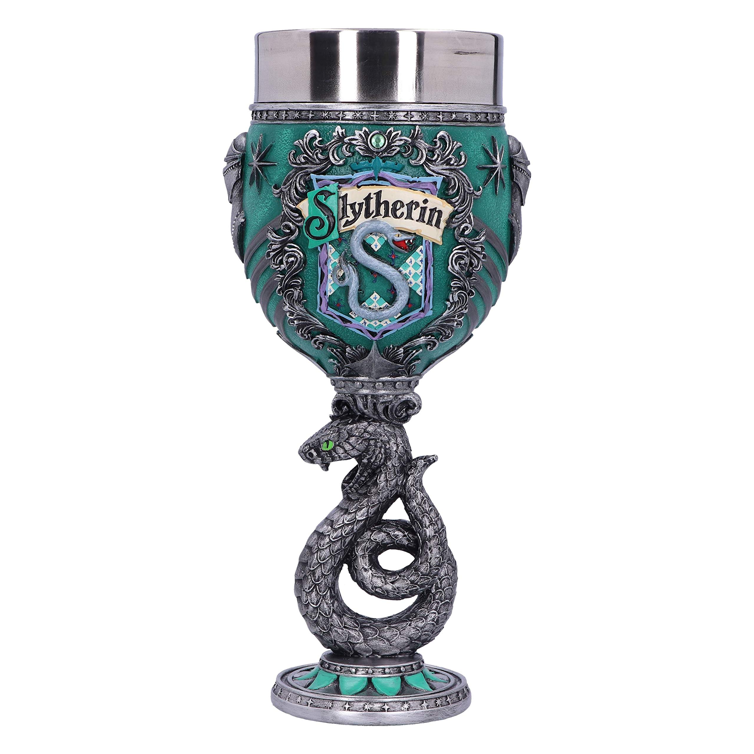 Nemesis NowHarry Potter Slytherin Hogwarts House Collectaible Goblet, Resin, Green Silver, 19.5cm