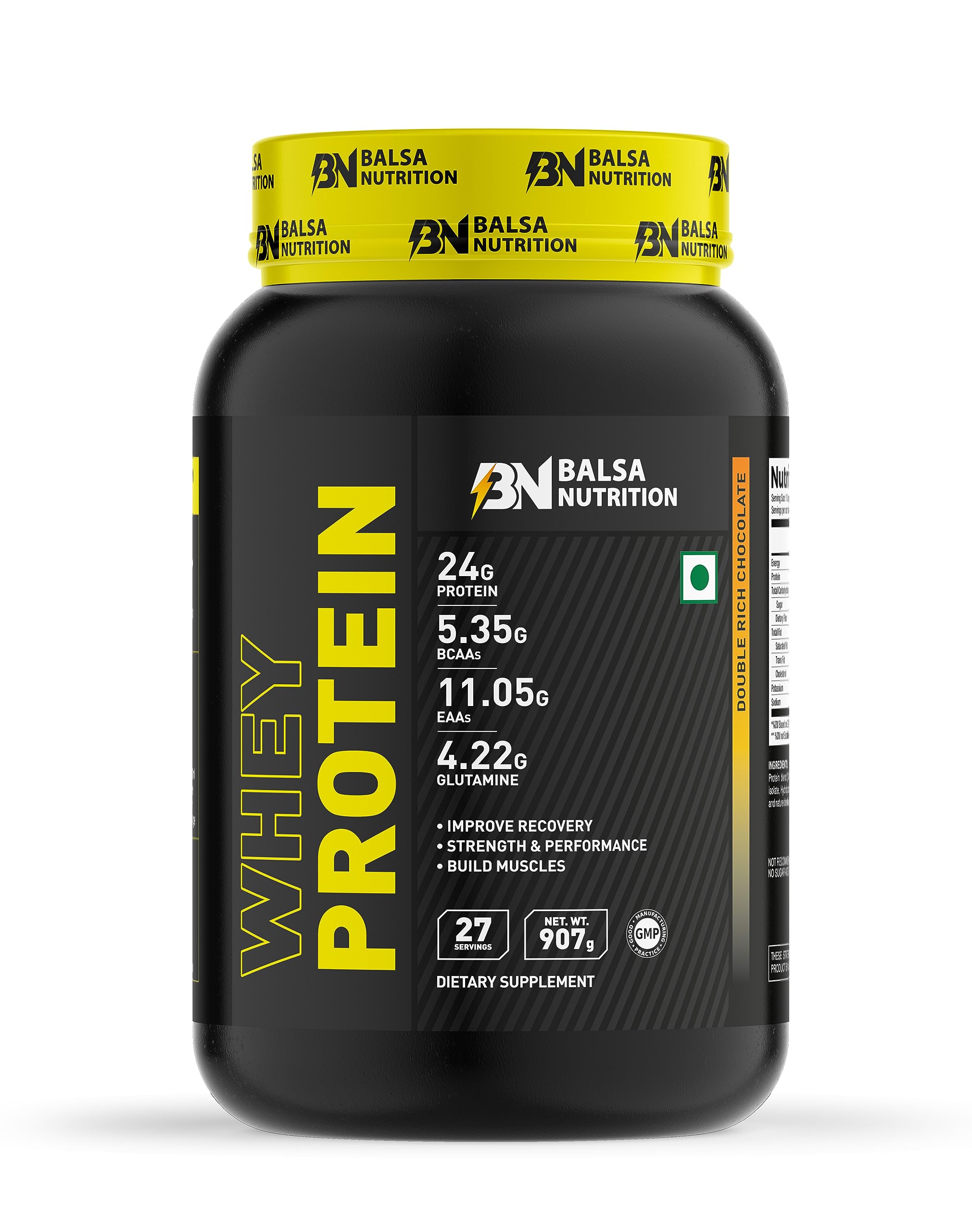 Balsa Nutrition Whey Protein Powder- 907g, 33g per Serving (Double Rich Chocolate) | For Muscle Growth, Workout & Performance Recovery, Weight Management, Powerful Antioxidant | Non- GMO