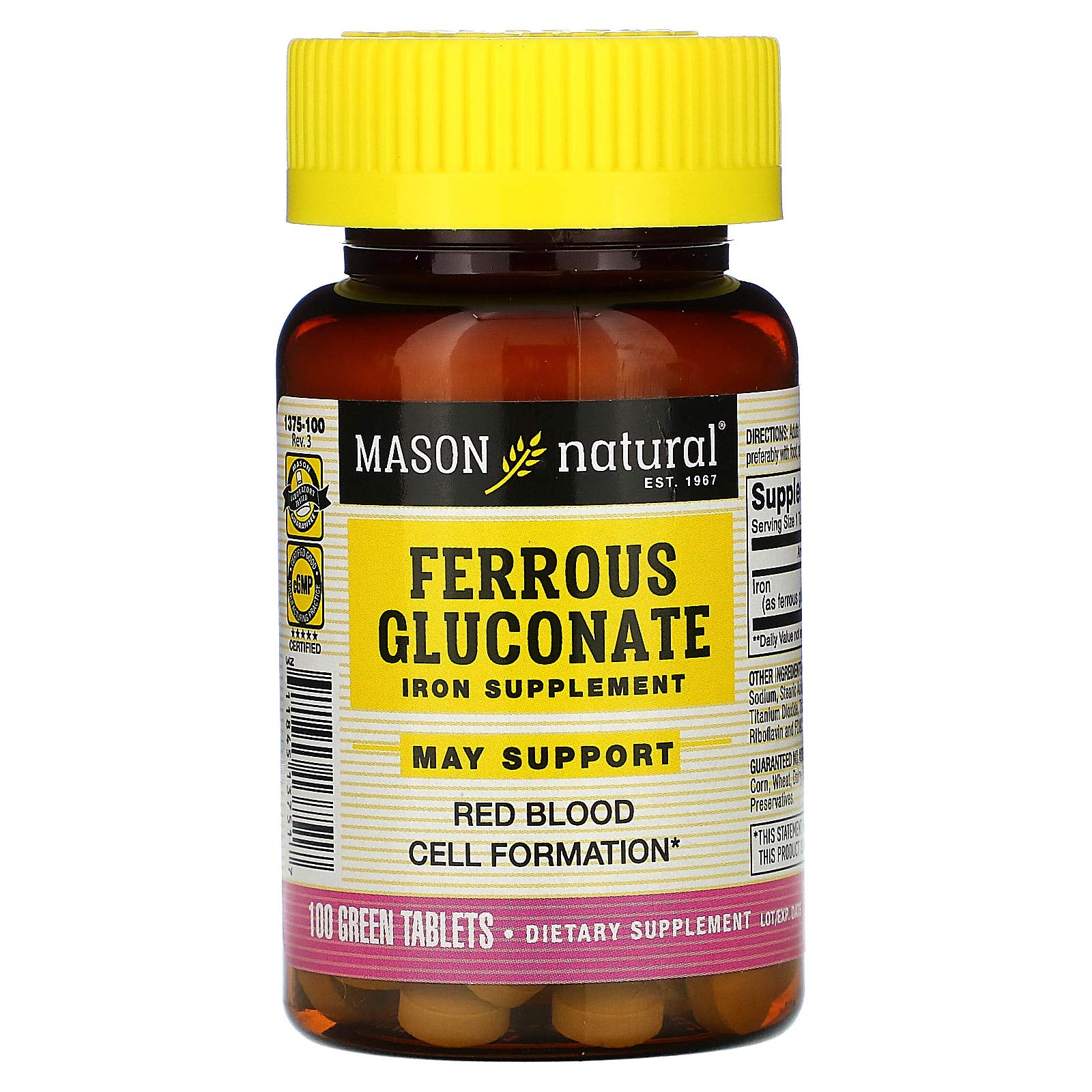 Mason Vitamins Iron Ferrous Gluconate 240Mg Tablets, 100 Count Bottle (Pack of 1)