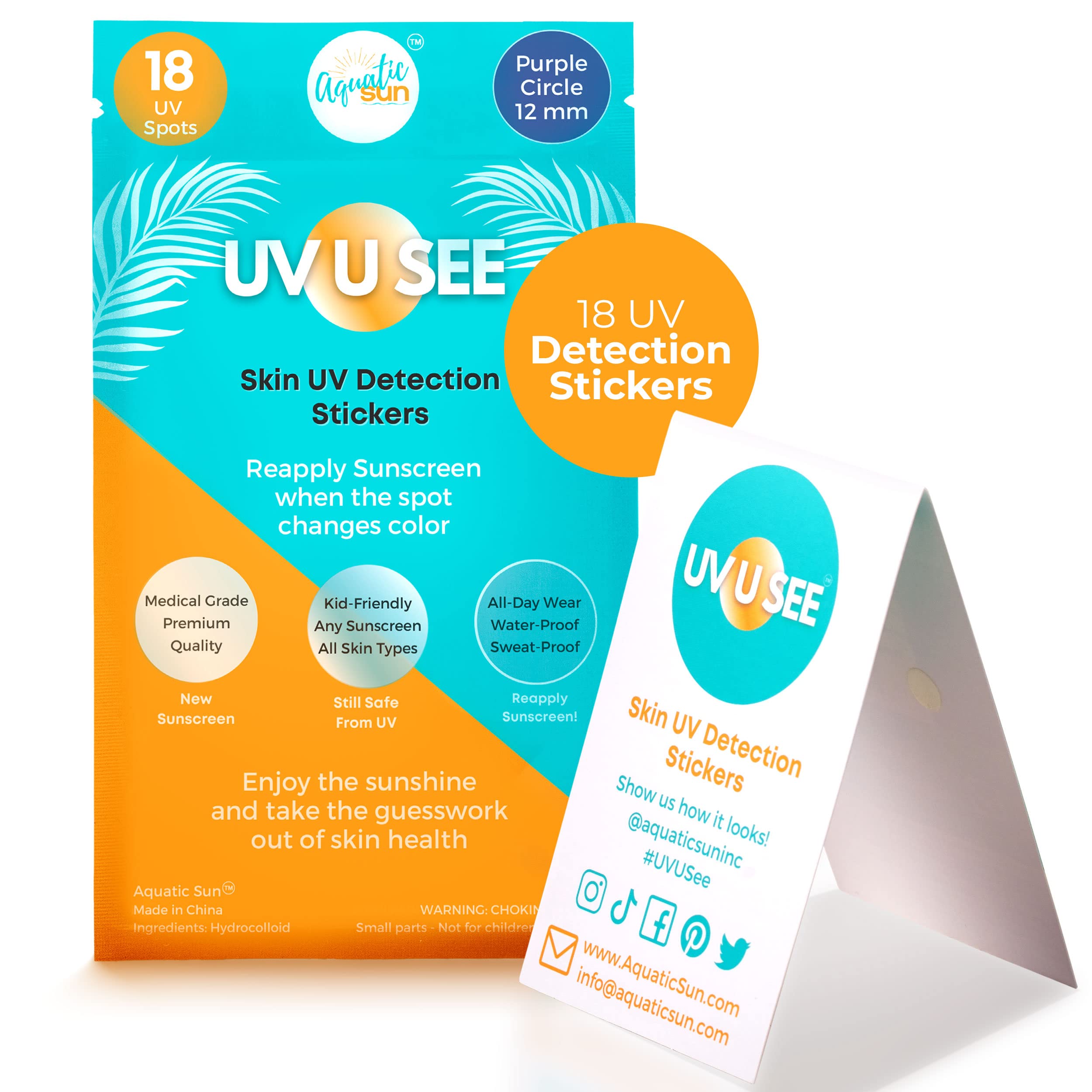 UV Stickers for Sunscreen Reapplication to Avoid Burns - Sunscreen Reminder Stickers You Can Wear All Day - Sweat & Waterproof UV Activated Sunscreen Stickers - Aquatic Sun UV Sticker to Protect Skin