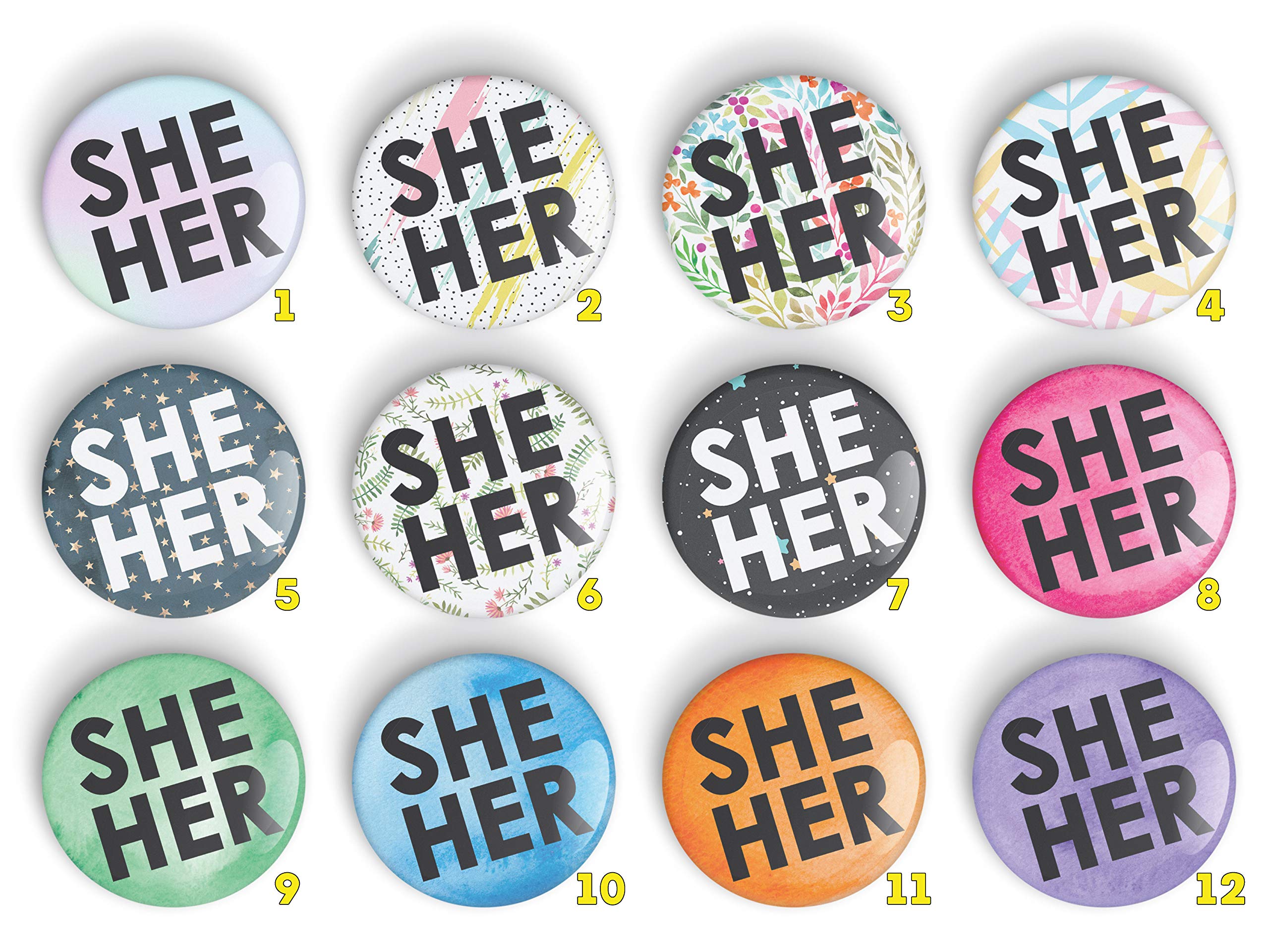 1 x Pronoun SHE/HER pin badge button, LGBTQ+, LGBT pinback or fridge magnet