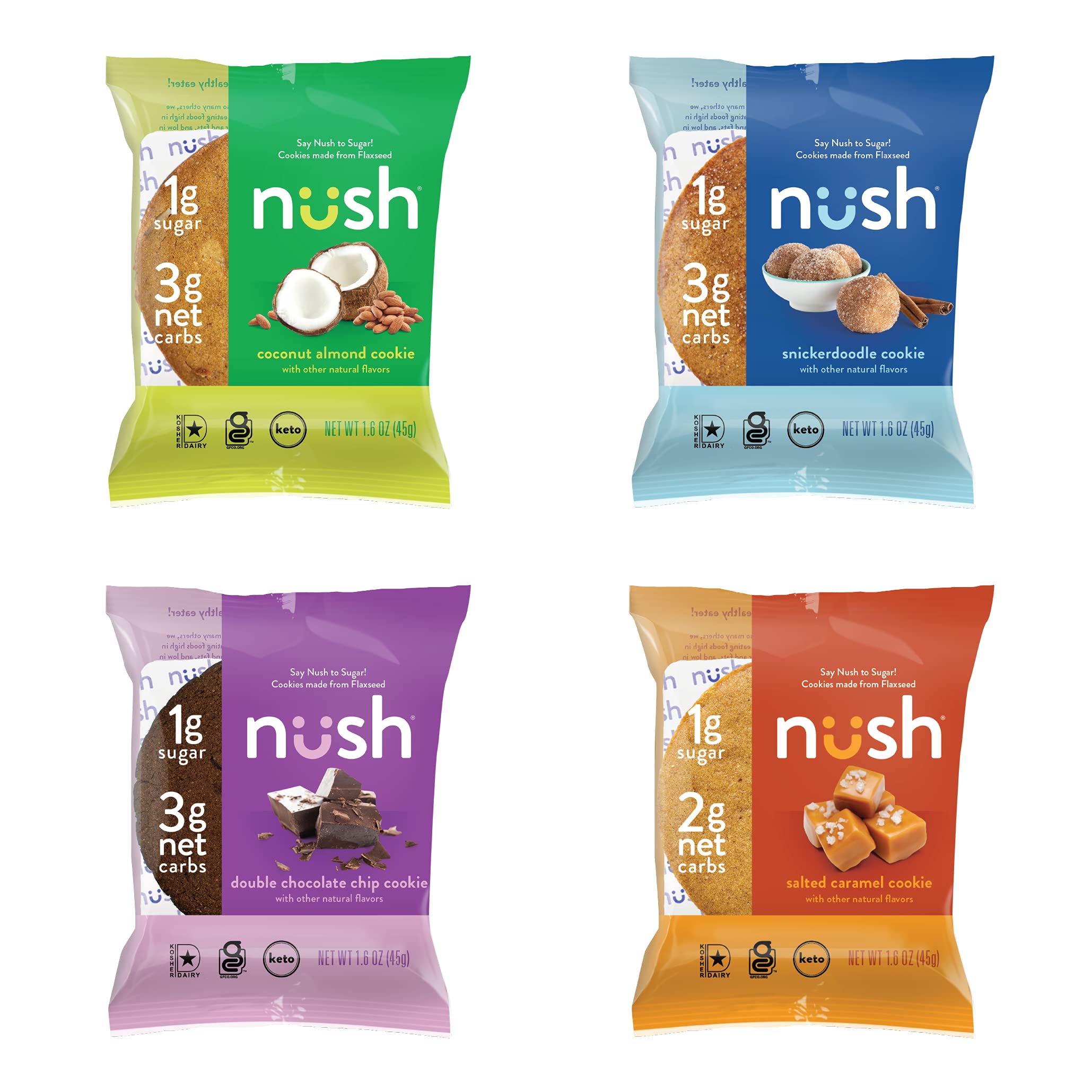 Low Carb Cookies by Nush - Mixed Variety Flavors (10 Cookies) - Made from Flax, Gluten-Free Snacks, Grain Free, Diabetic Friendly Keto Snacks, Low Sugar Cookies, Cookie Variety Pack